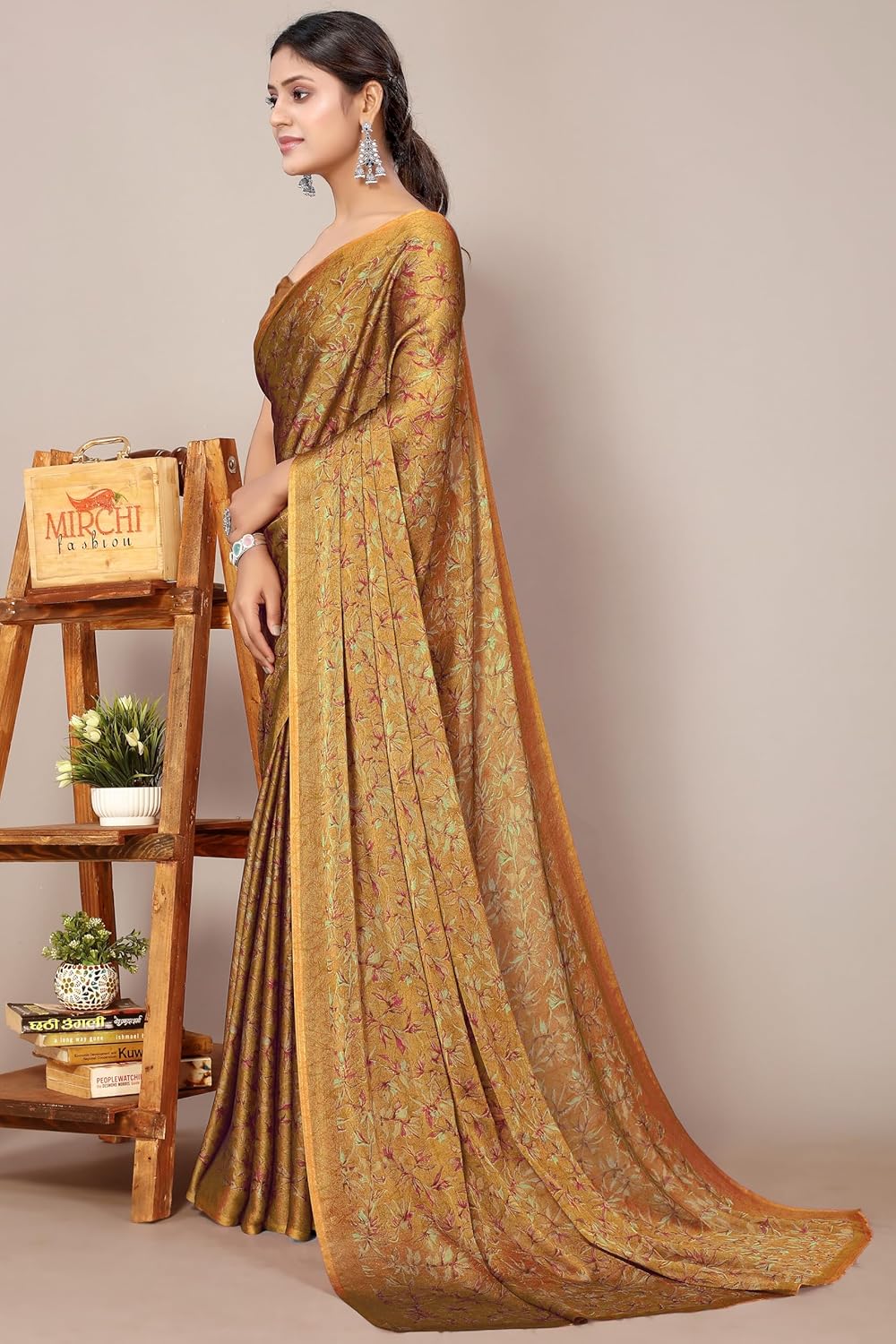 Women's Chiffon Floral Printed Saree with Blouse Piece