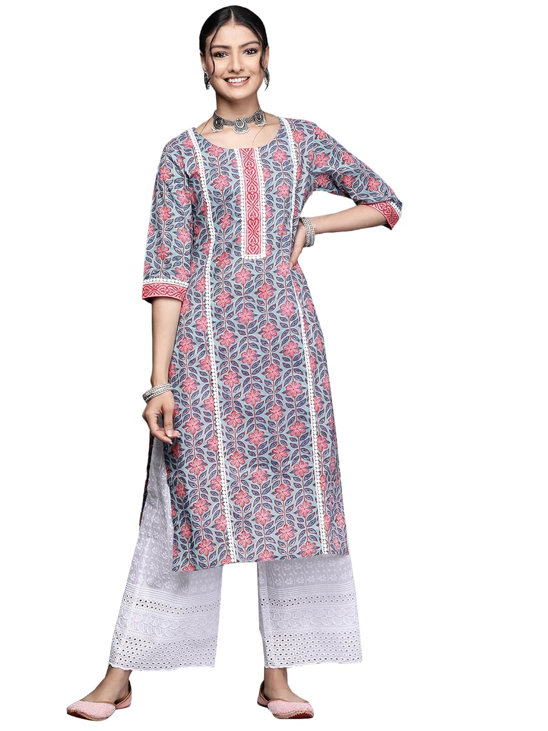 Libas Multicoloured Printed Cotton Straight Kurta