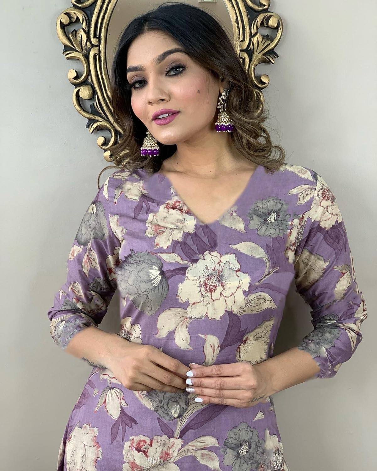Women's Rayon Blend Straight Printed Kurta with Pant