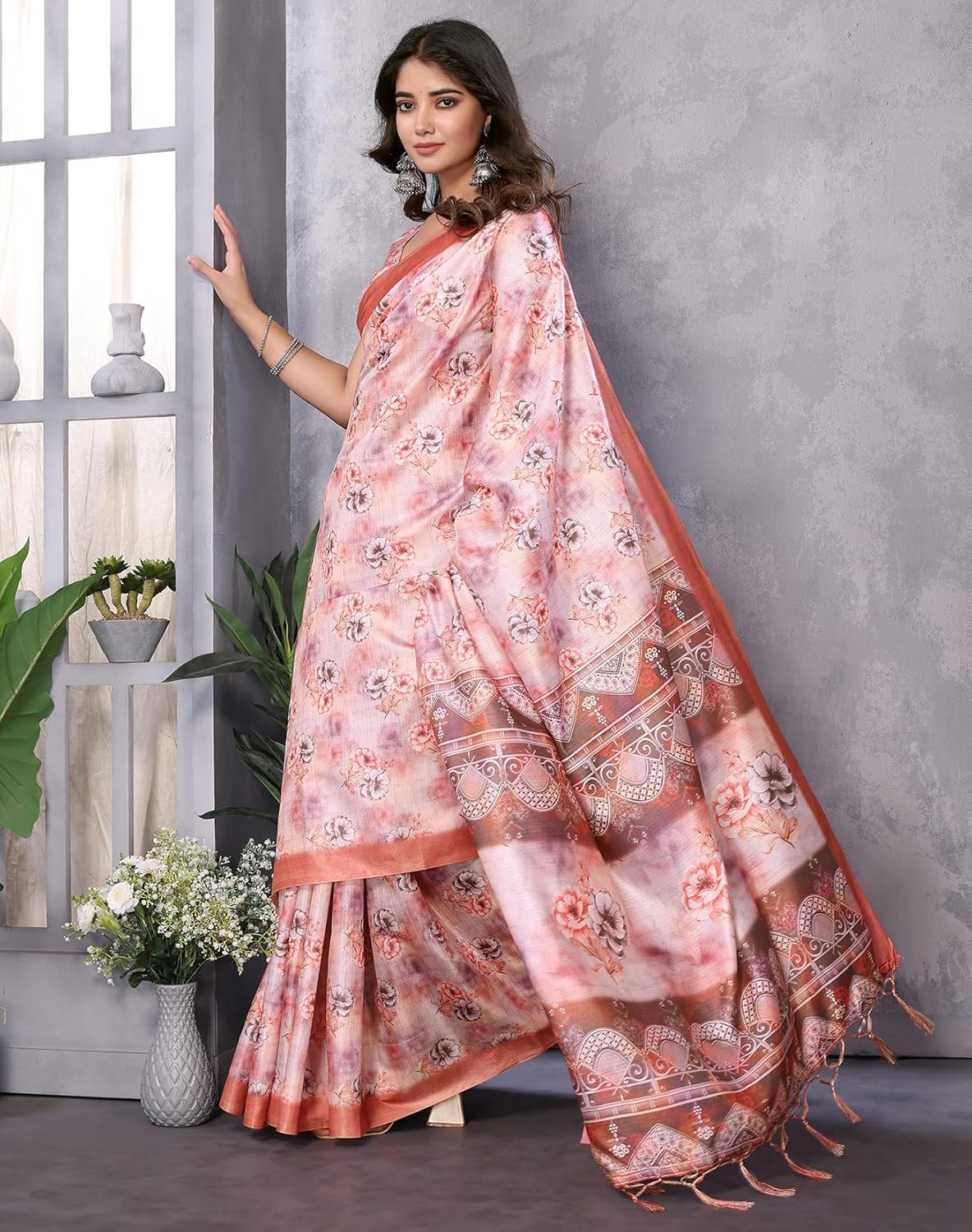 Print Art Silk Cotton Saree t Ethnic Wear for Festive