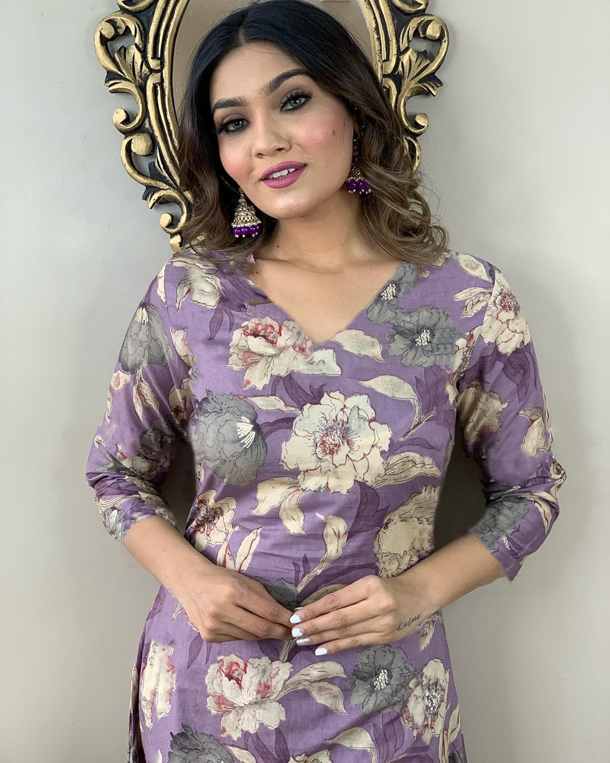 Women's Rayon Blend Straight Printed Kurta with Pant