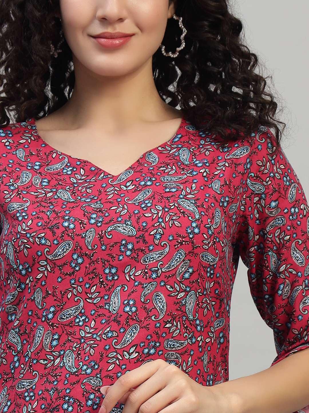 VEERSTOW Women's Cotton Short Kurti 3/4 Sleeve