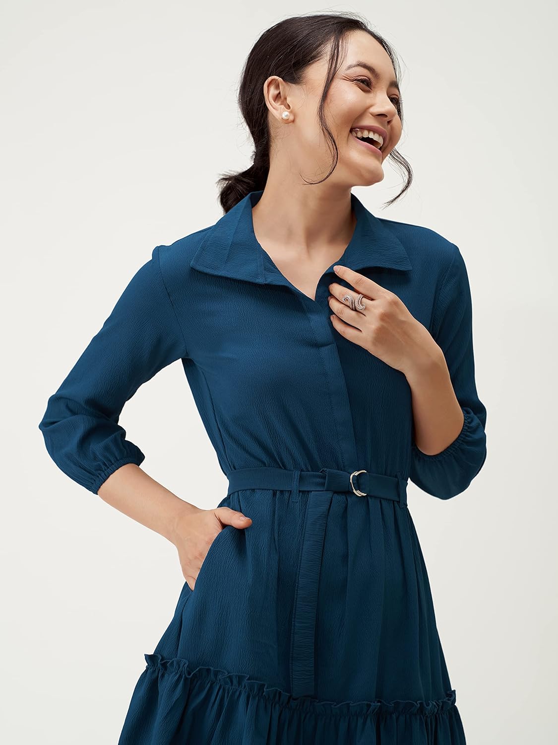 AASK Women Peplum Gathared Stylish Dress with Belt