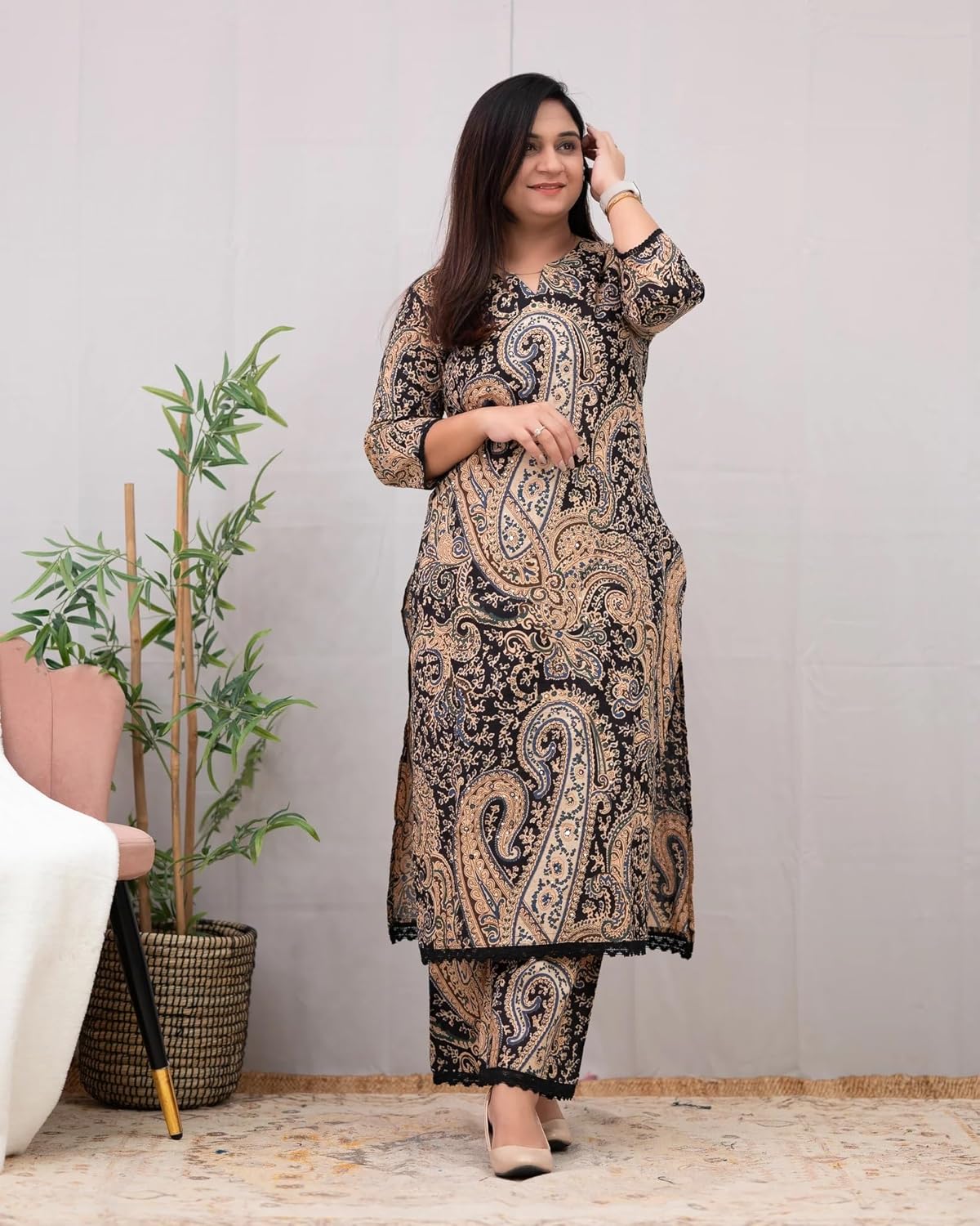Nermosa Kalamkari Printed Straight Kurta Set for Women