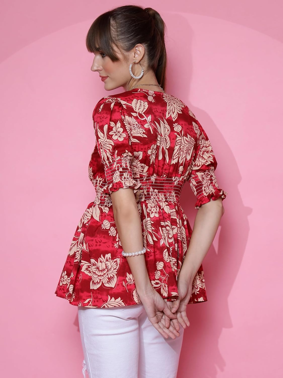 Sheetal Associates Women's Casual Puff Sleeves Floral