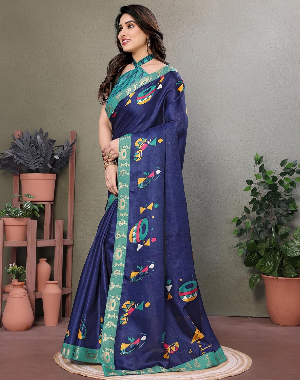 Yashika Women's Printed Kalamkari Art Silk Saree