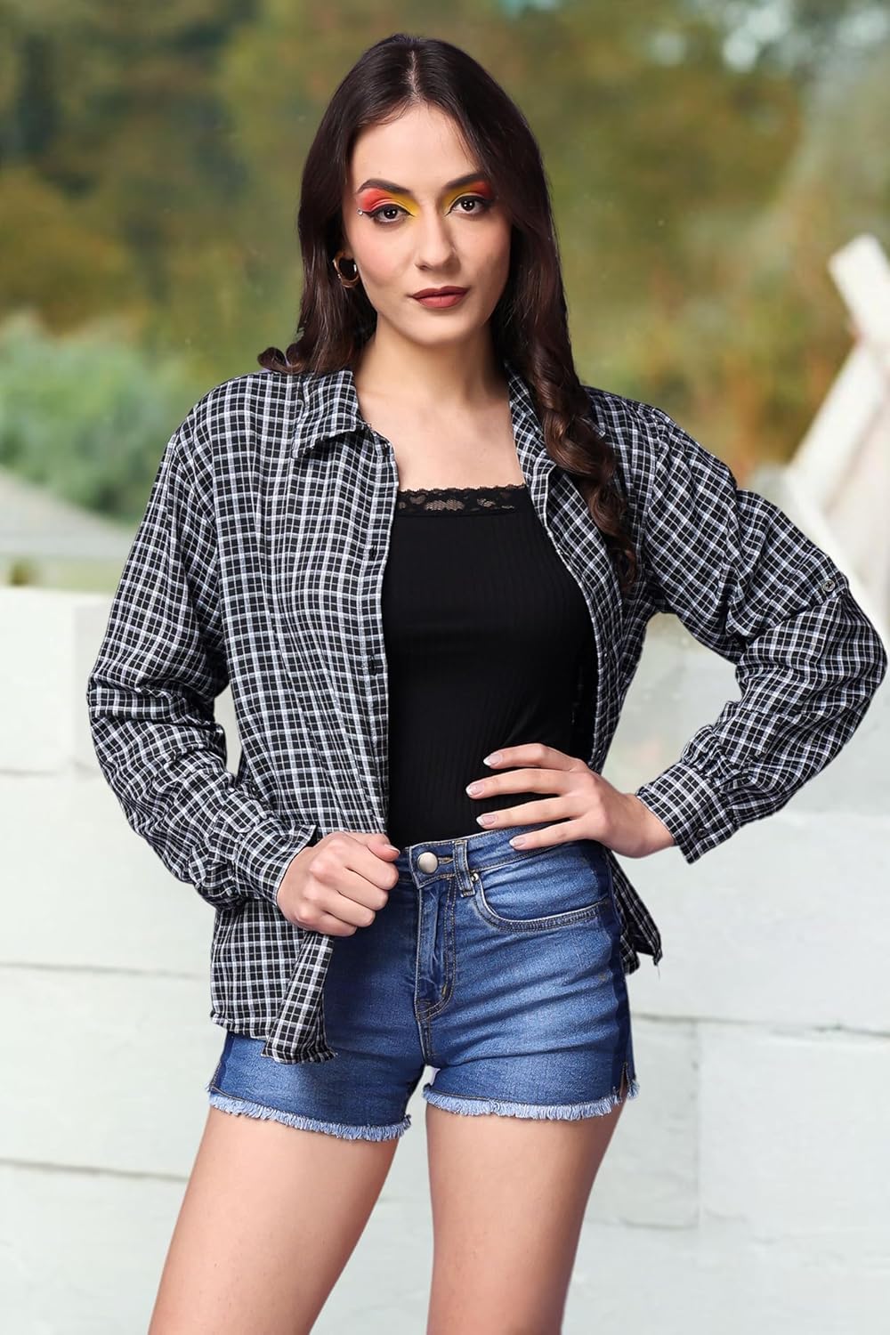 POPWINGS Casual Checks Print Shirt for Women