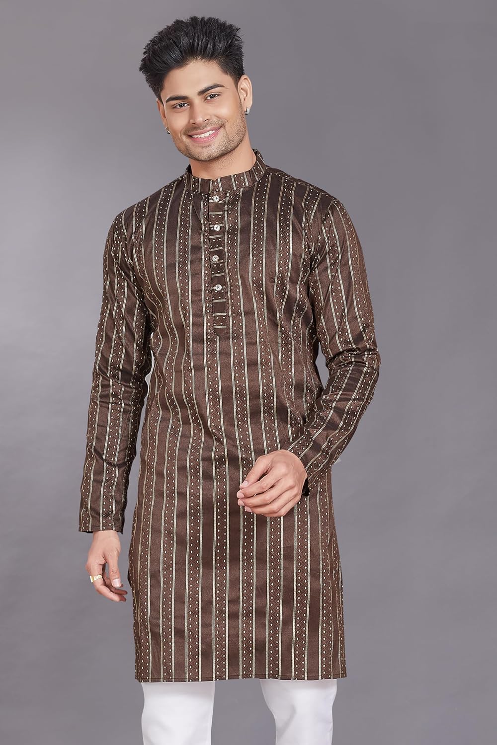 Men's Self Woven Jequard Art Silk Slim Fit Only Kurta