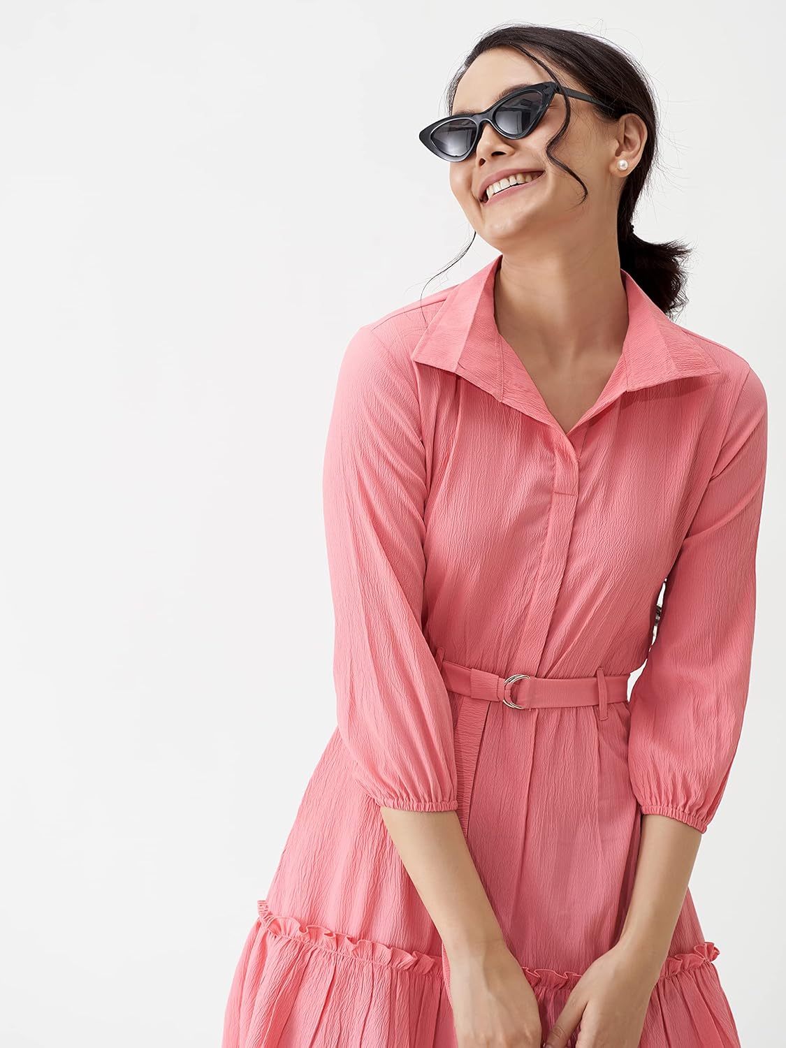 AASK Women Peplum Gathared Stylish Dress with Belt