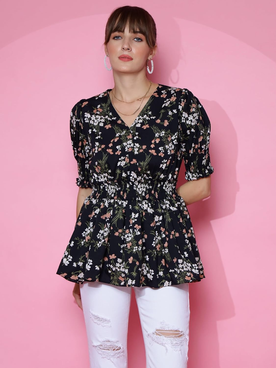 Sheetal Associates Women's Casual Puff Sleeves Floral