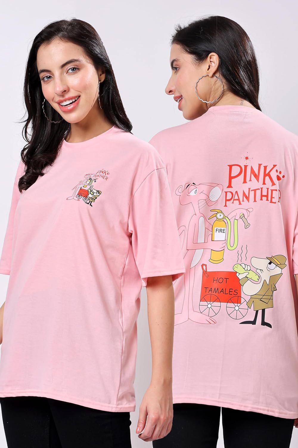 TQH Women's Casual Printed Round Neck, Oversized Longline Drop Shoulder Boho Style T-Shirt