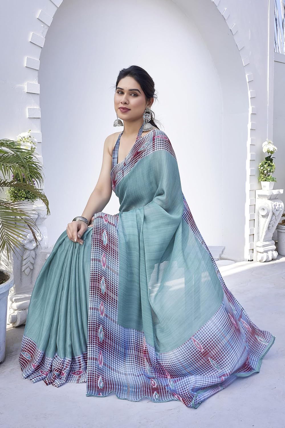 Women's Chiffon Printed Saree with BlousePiece