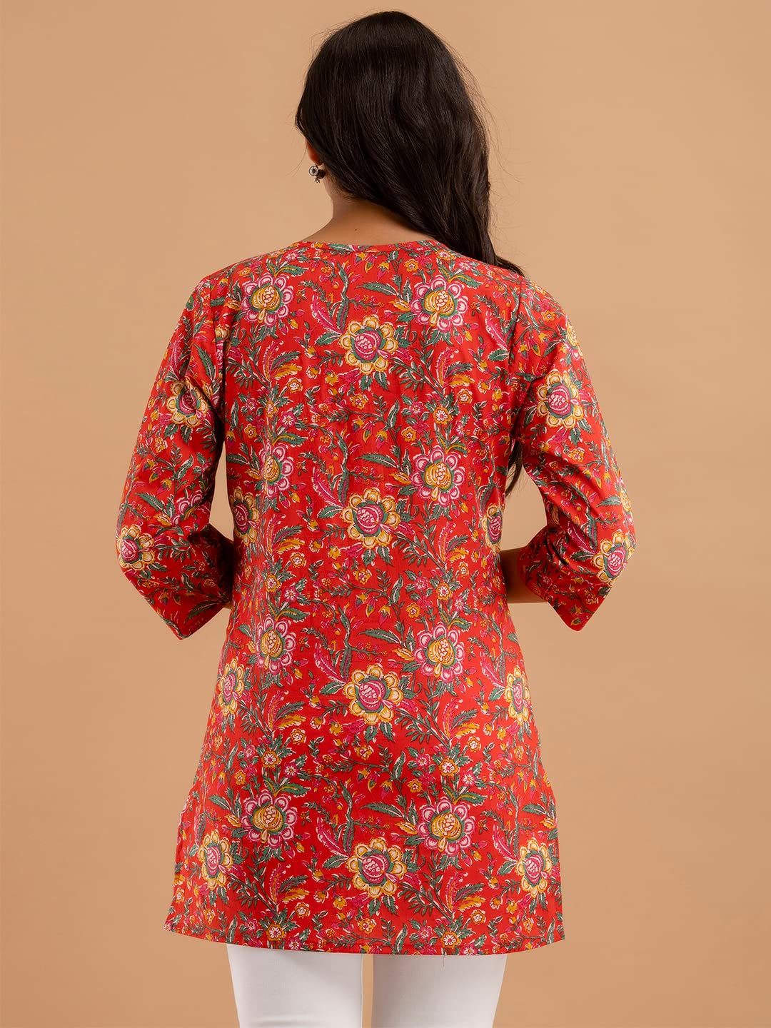 feranoid Women Cotton Printed Straight Short Kurti