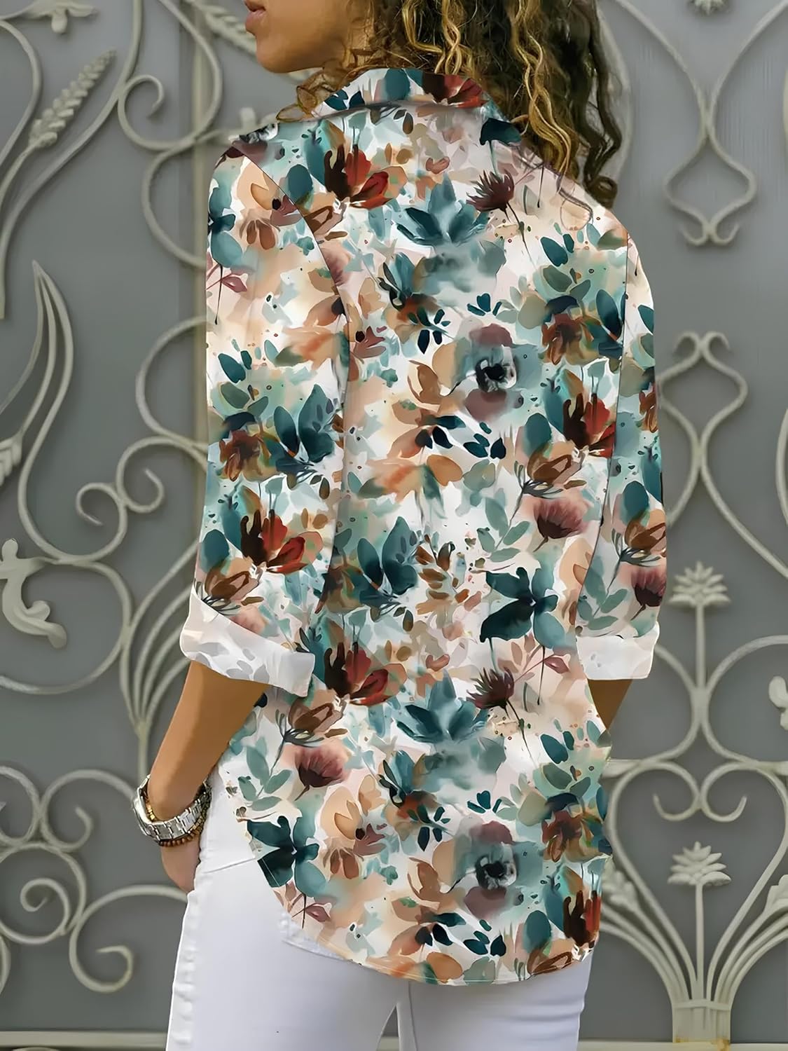 Gufrina Shirt for Women| Long Shirt for Women| Floral Print | Button-Down Western Shirt| Roll-Up Sleeves| Casual Relaxed Fit for Women