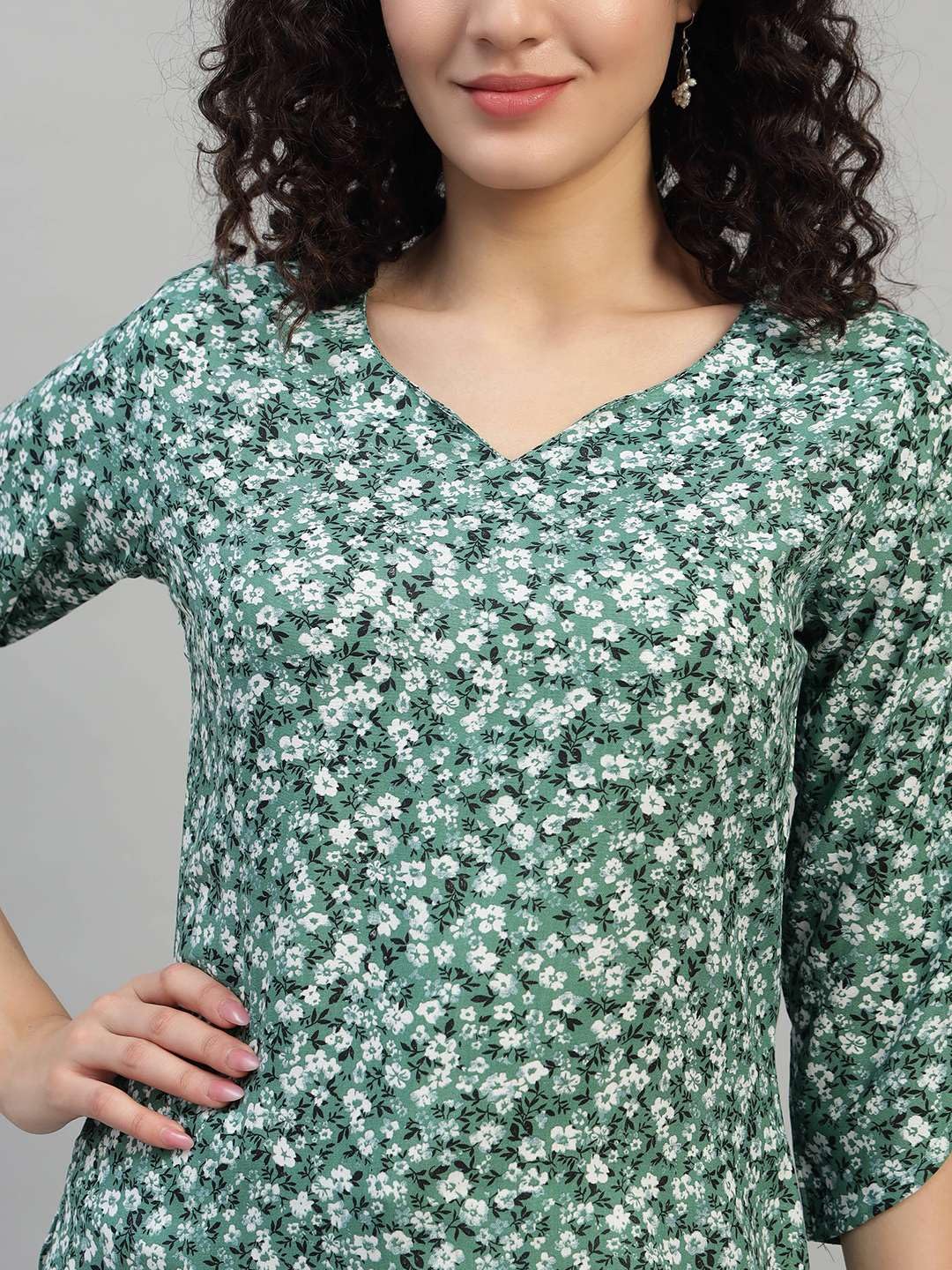 VEERSTOW Women's Cotton Short Kurti 3/4 Sleeve