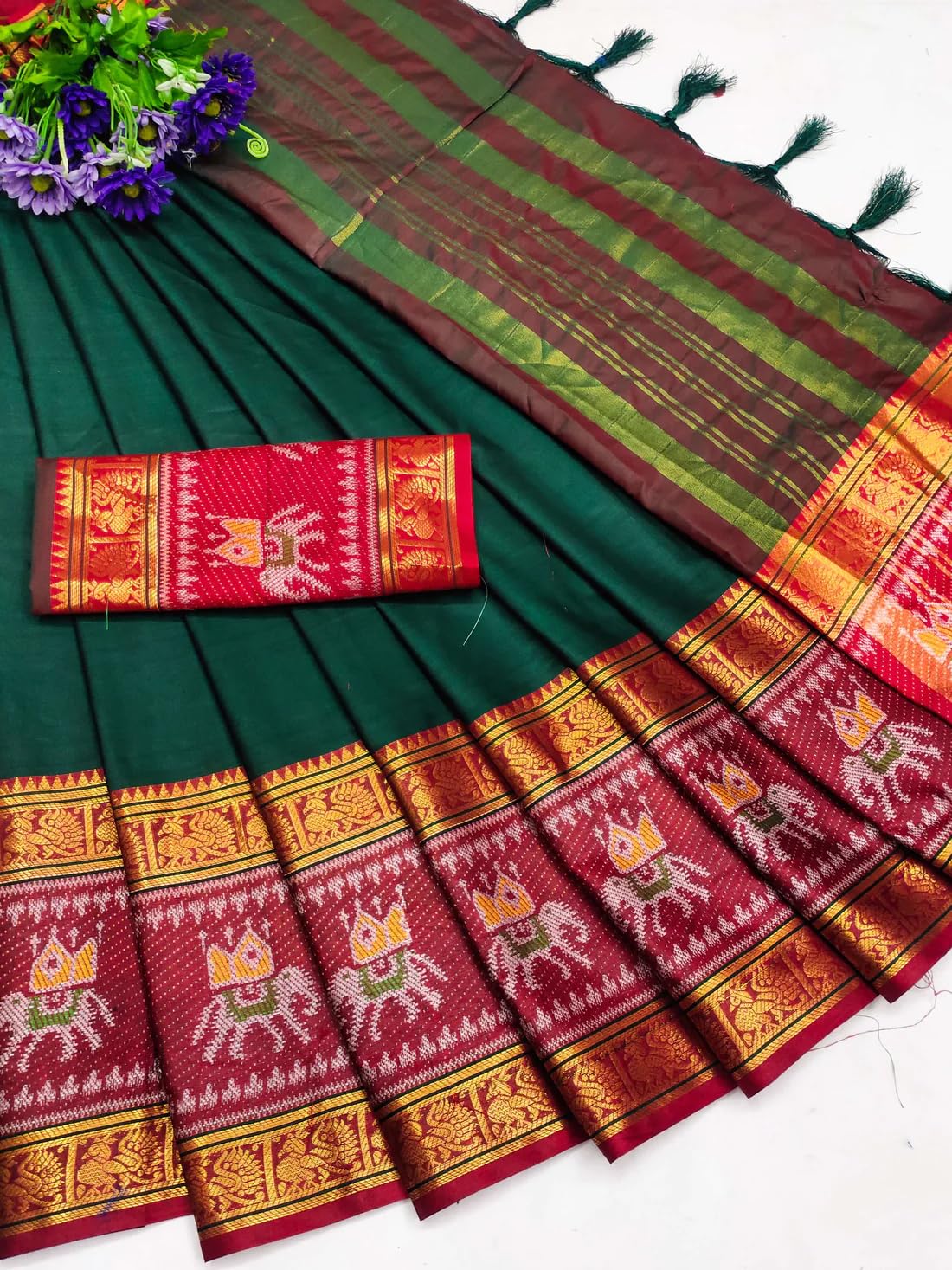 Women Cotton Silk Saree with unstitched blouse