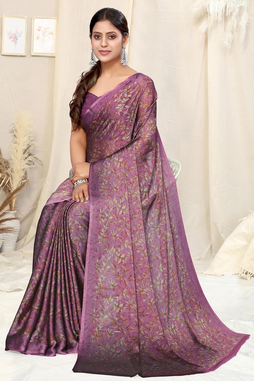 Women's Chiffon Floral Printed Saree with Blouse Piece