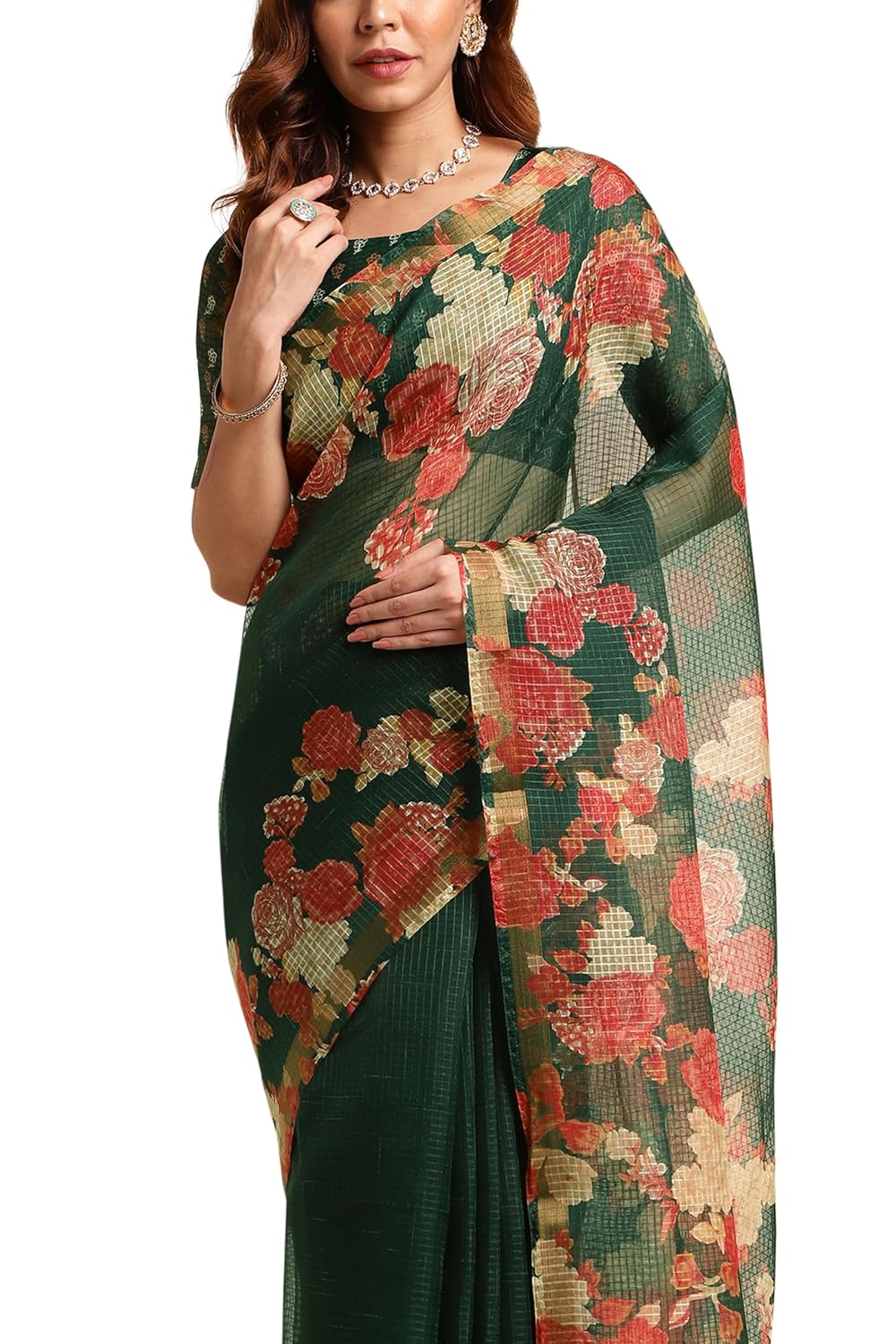Women's Kota Floral Printed Saree with Blouse Piece