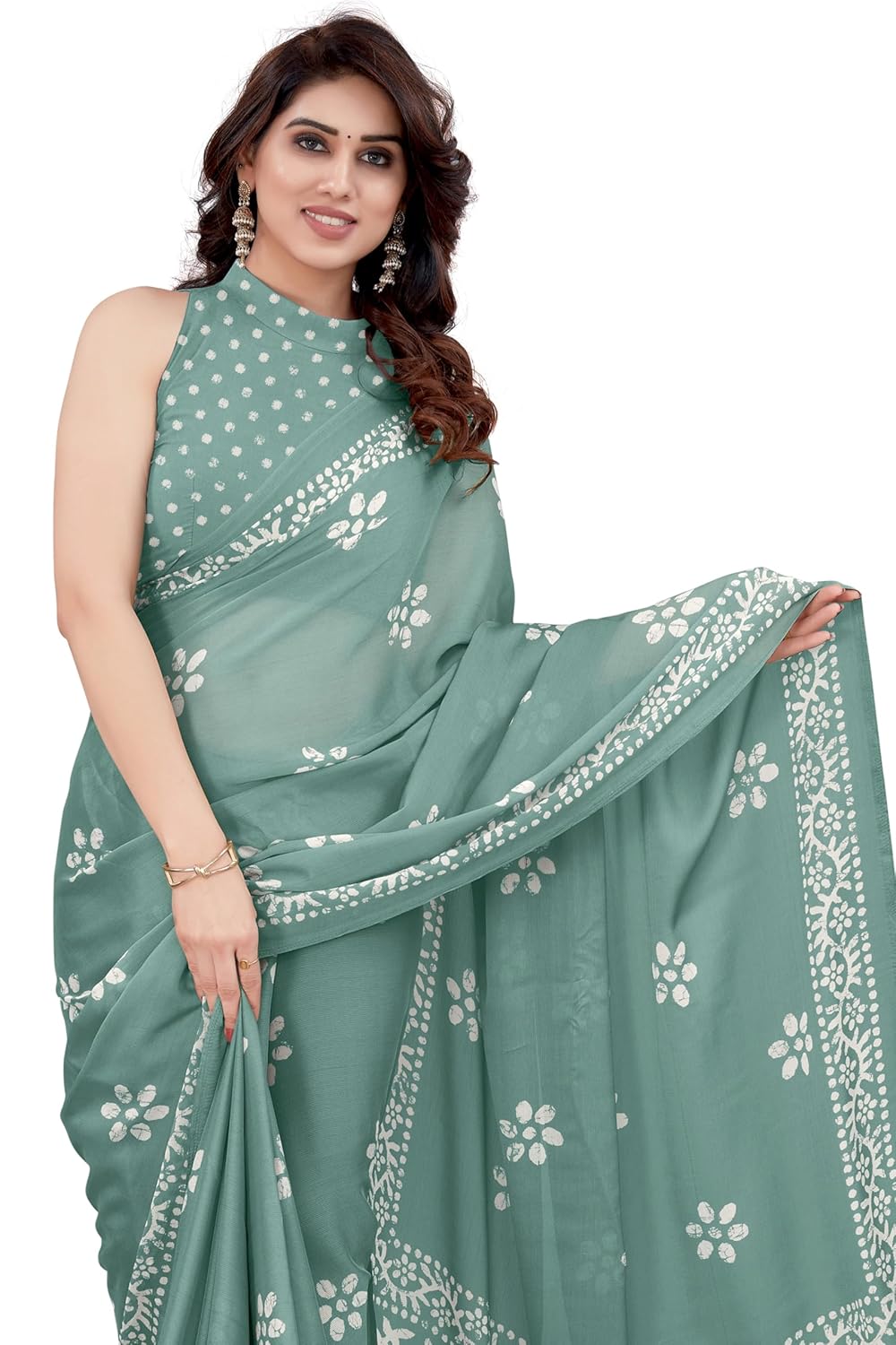 Women's Latest Chiffon Batik Printed Saree with Blouse Piece