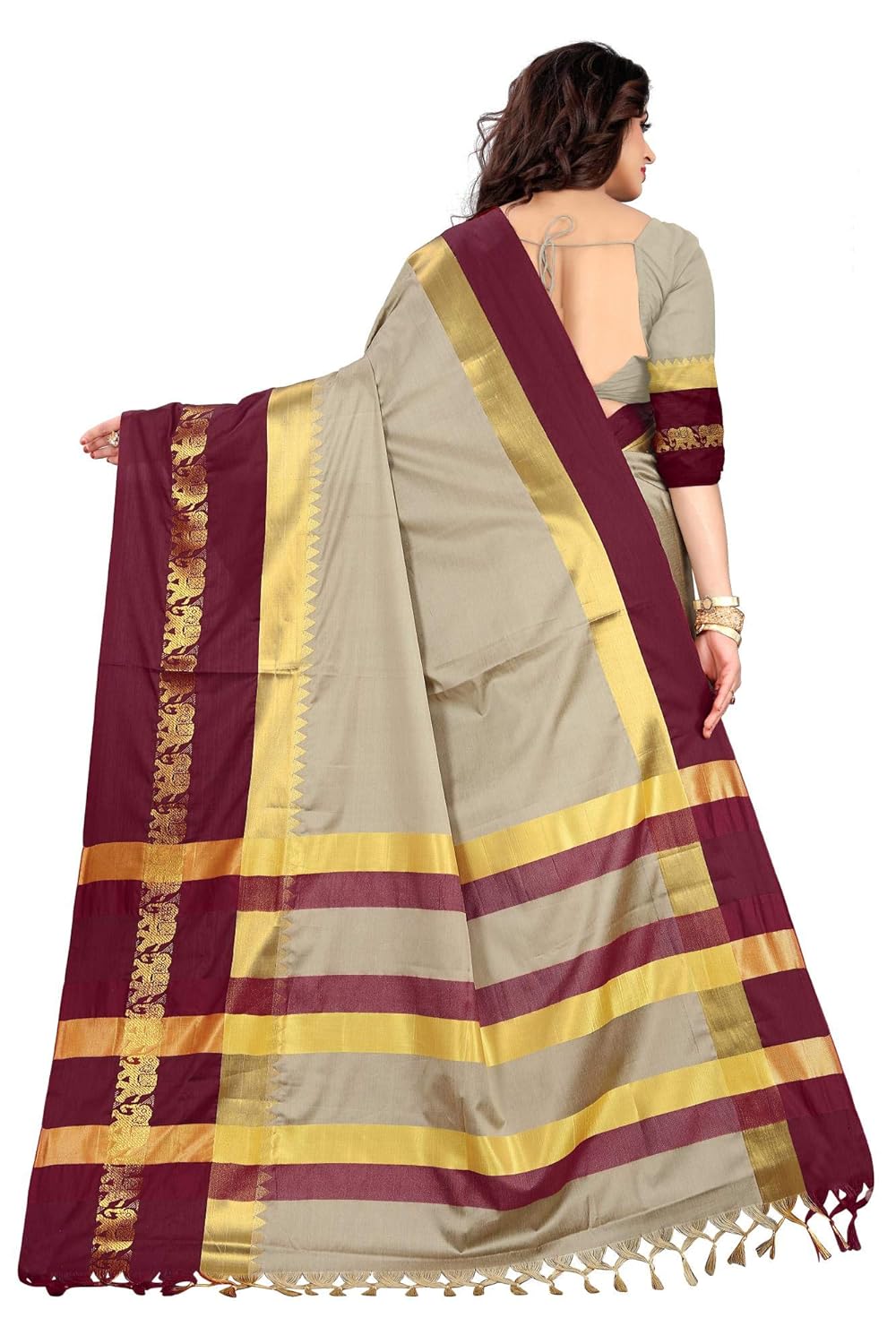 Women's Cotton Silk Plain Zari Work Designer Saree