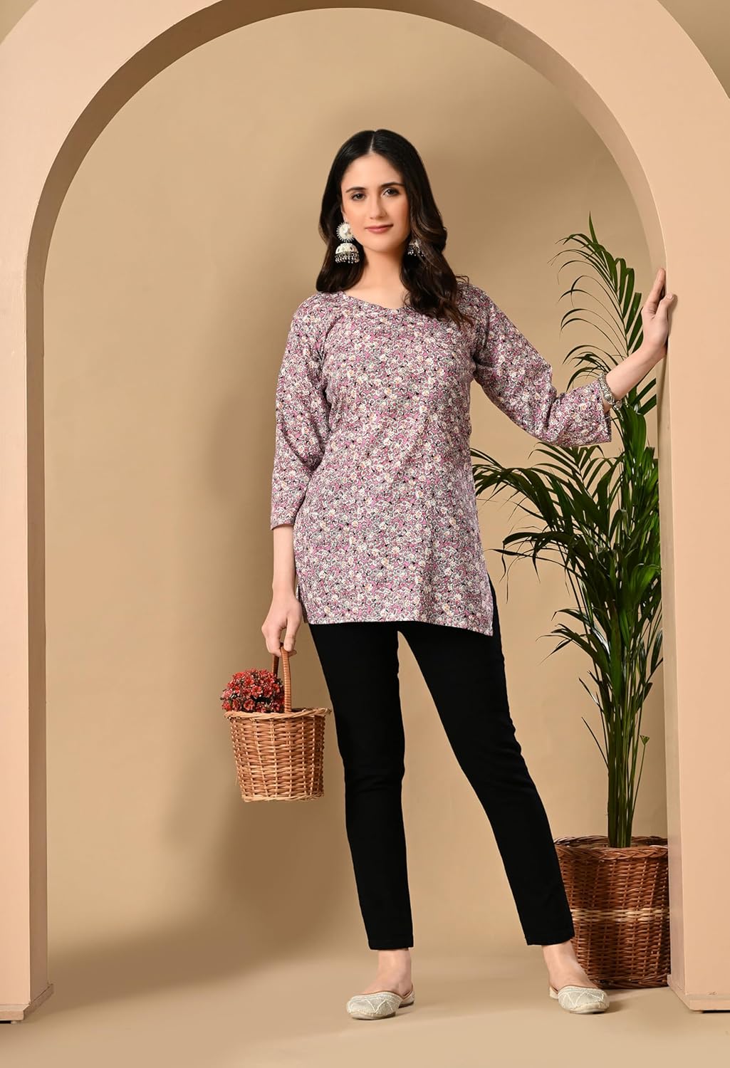 Liboza Cotton Short Kurti for Women V-Neck Shape
