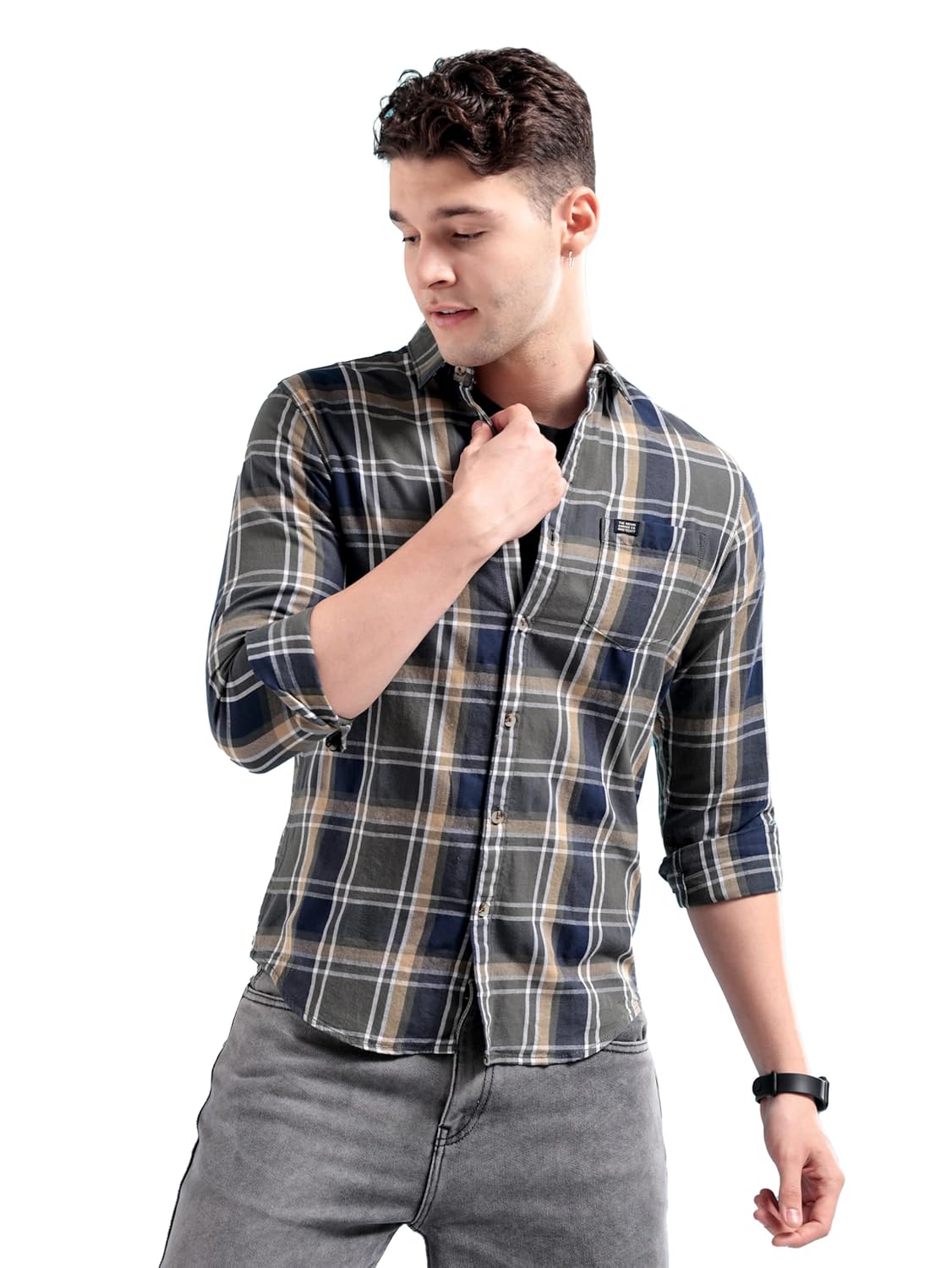The Indian Garage Co Men's Cotton Slim Fit Checkered