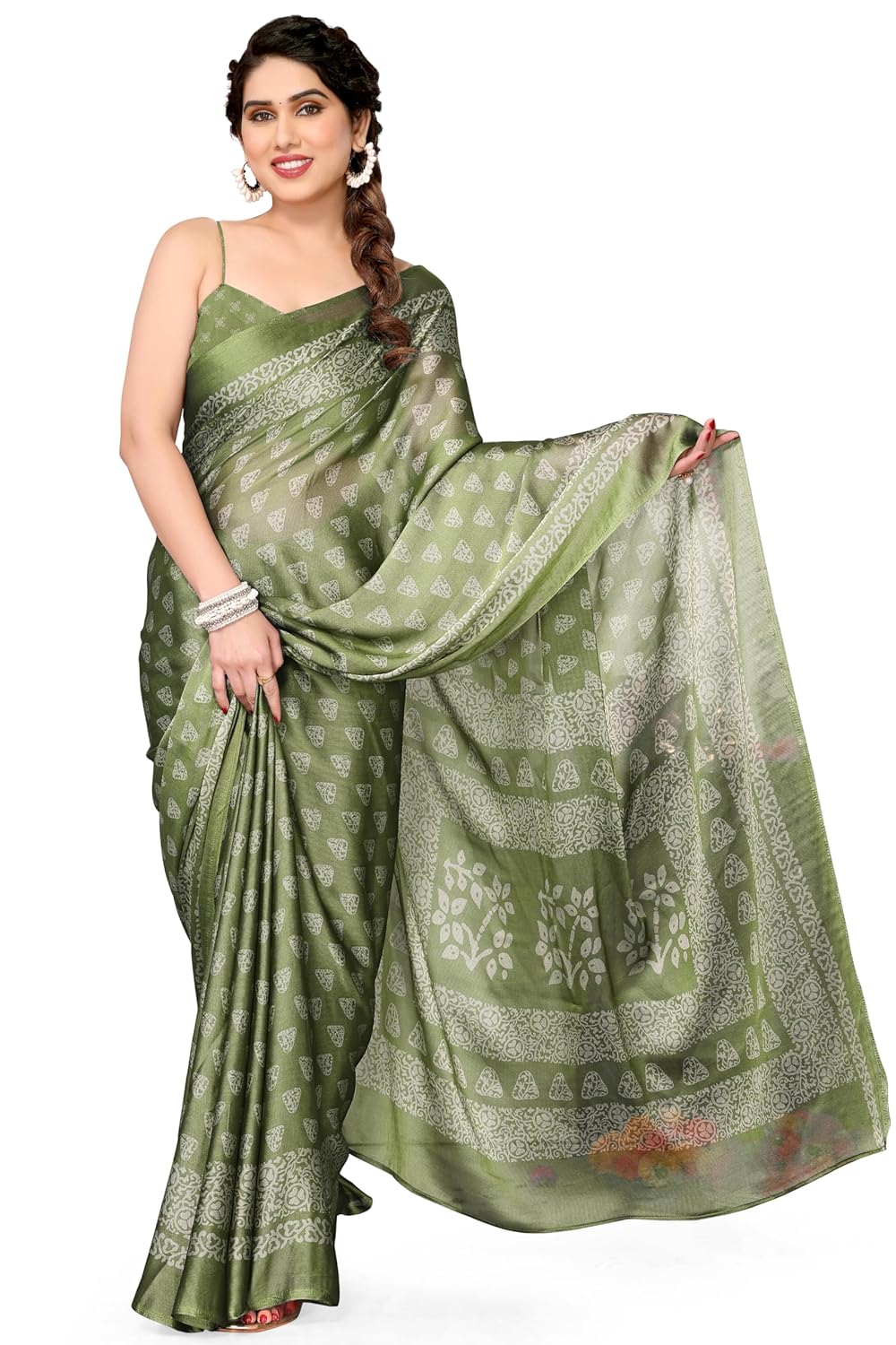 Women's Chiffon Block Printed Saree with Blouse Piece