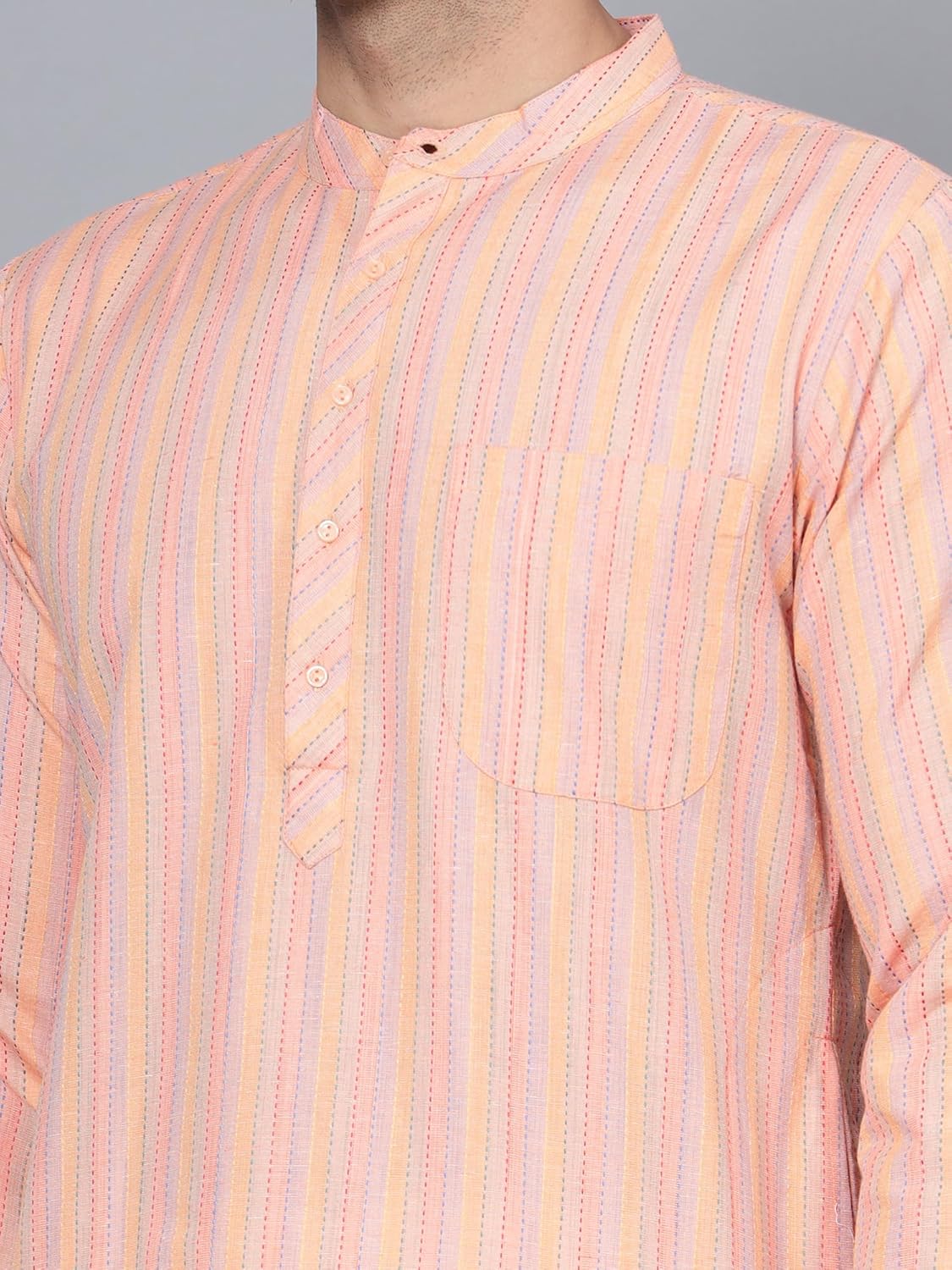 CHIKAN Men's Cotton Regular Striped Knee Lenght Kurta