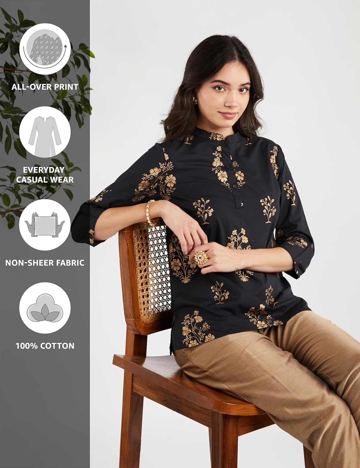 Myx Women's Printed Regular Cotton Short Kurti
