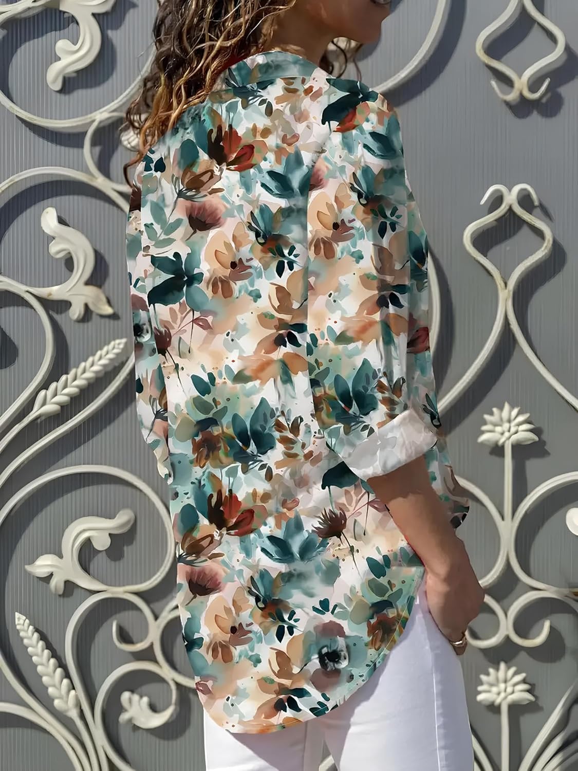 Gufrina Shirt for Women| Long Shirt for Women| Floral Print | Button-Down Western Shirt| Roll-Up Sleeves| Casual Relaxed Fit for Women