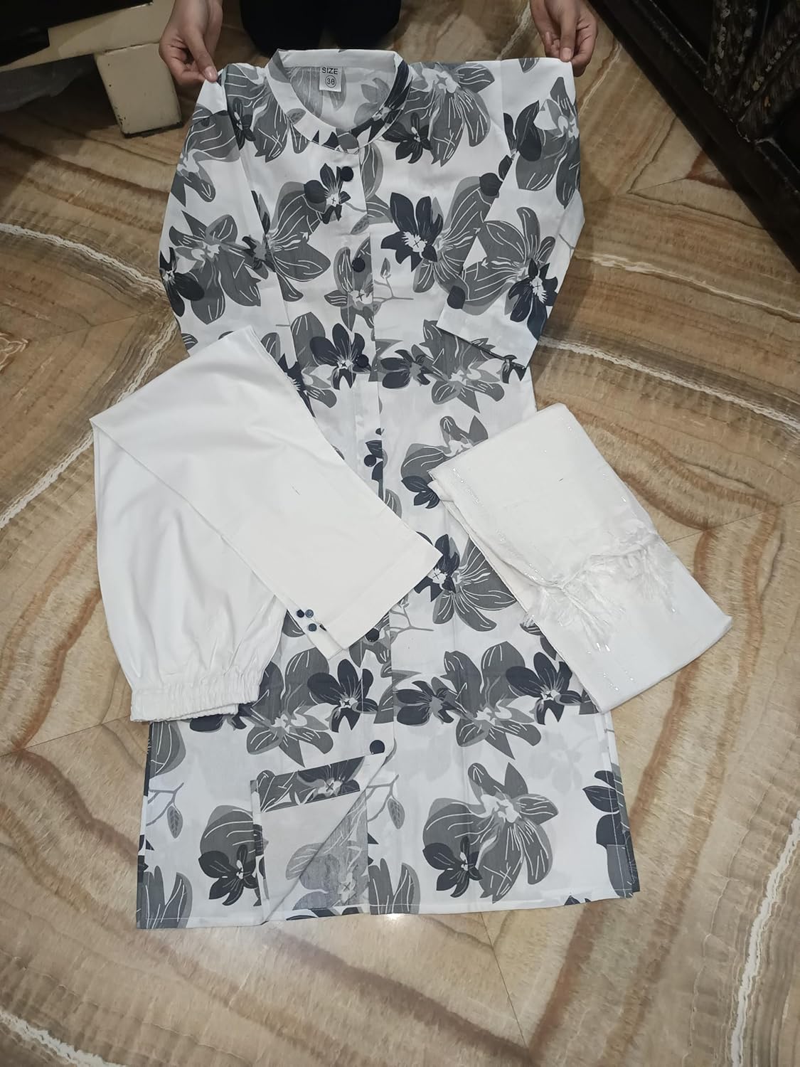 Women's Cotton Floral Print Kurti Pant Set with Dupatta