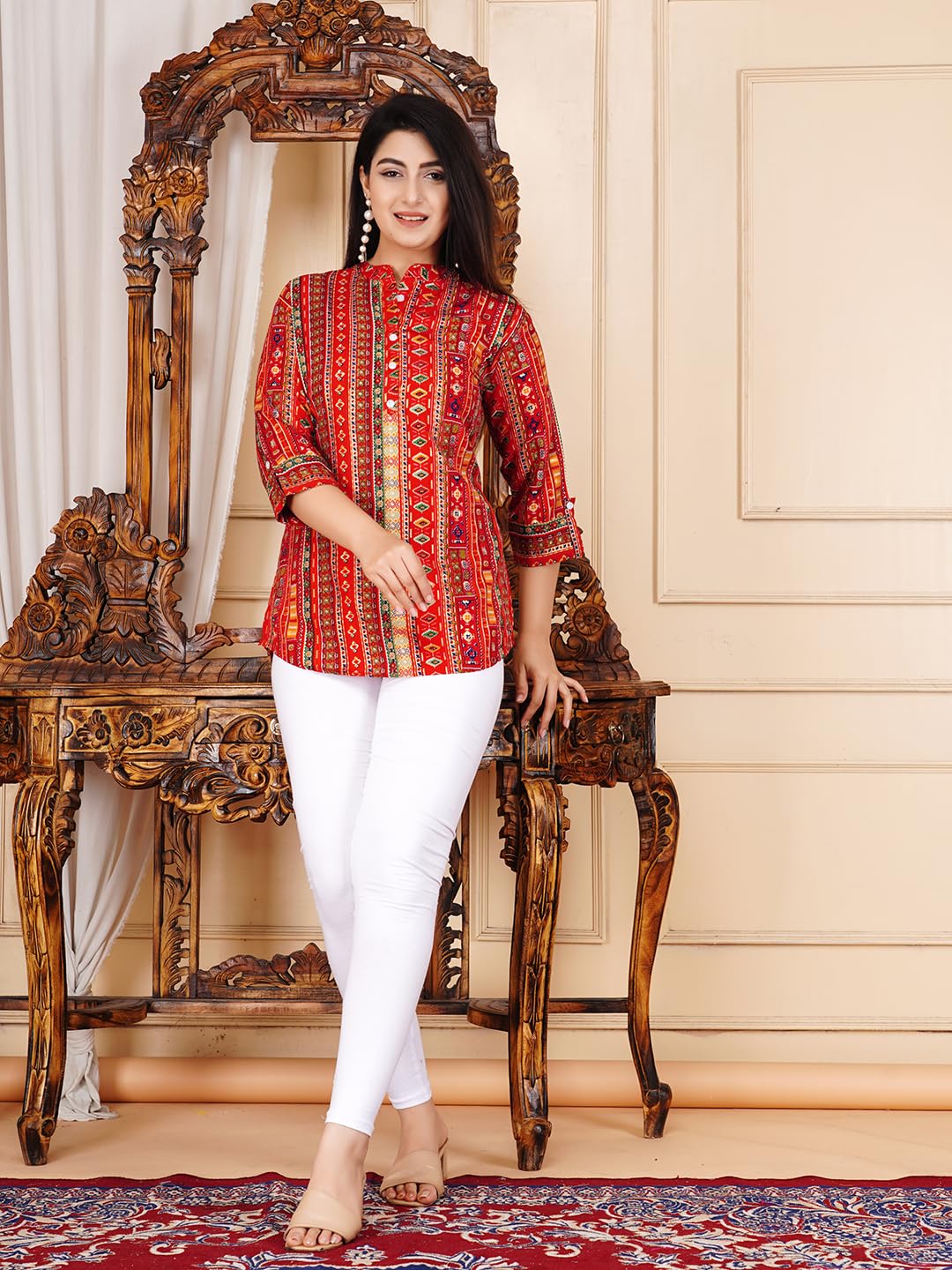 FebQ Women's Polycotton Fabric 3/4 Sleeves