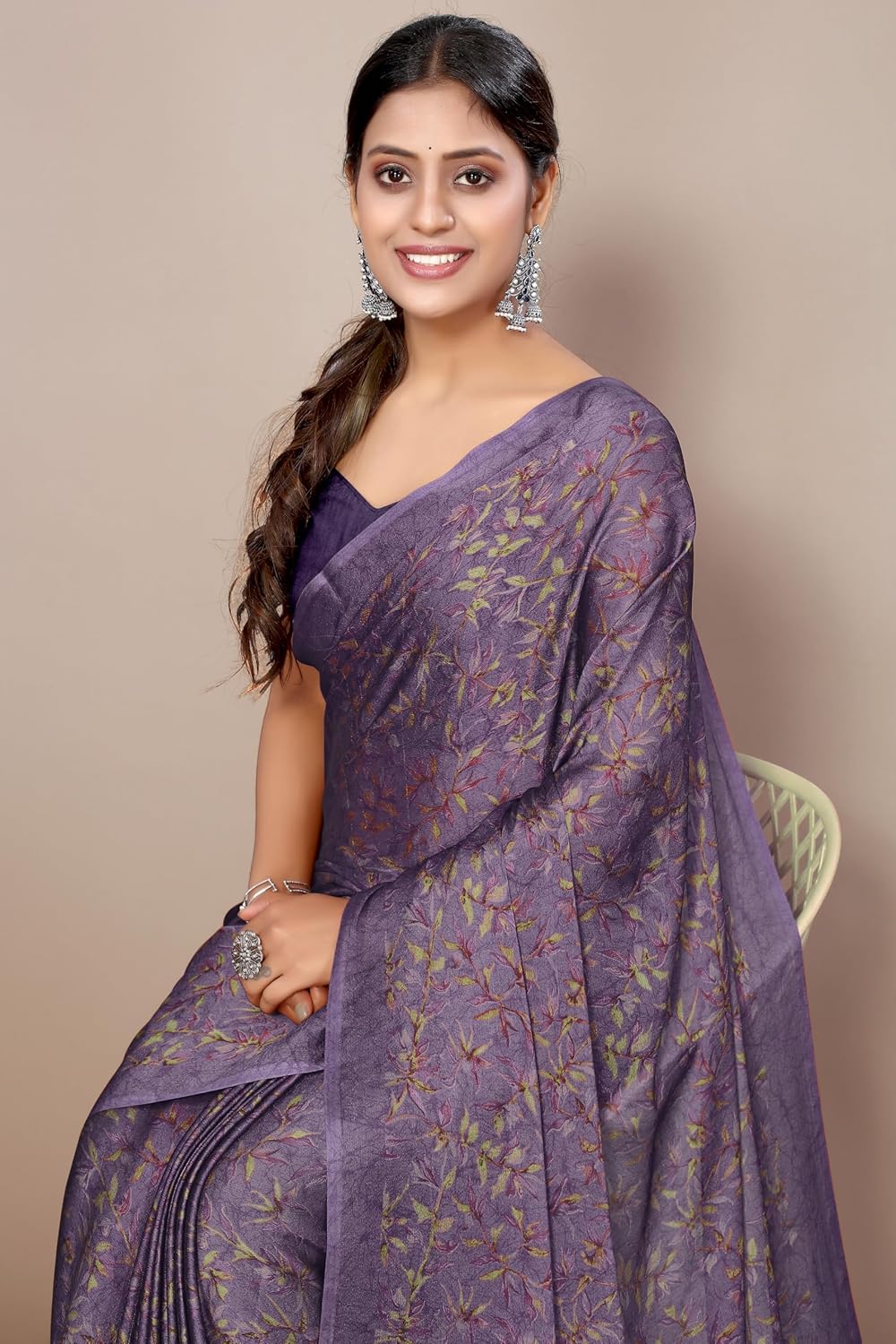 Women's Chiffon Floral Printed Saree with Blouse Piece