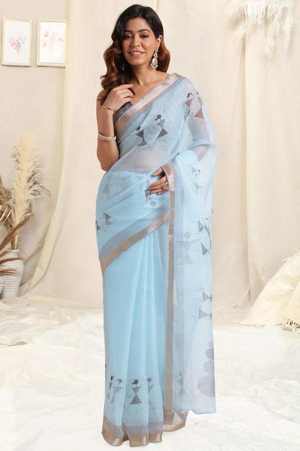 Women's Kota Floral Printed Saree with Blouse Piece