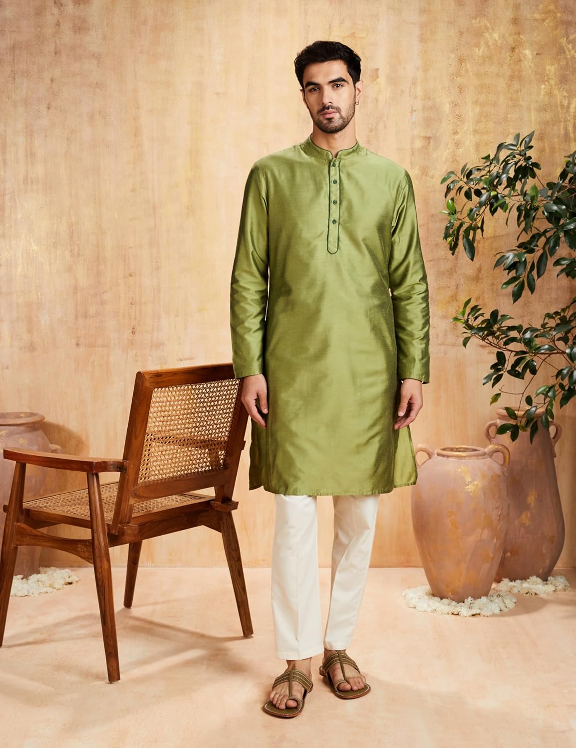 Symbol Men's Rayon Blend Festive Solid Long Kurta (Regular Fit)