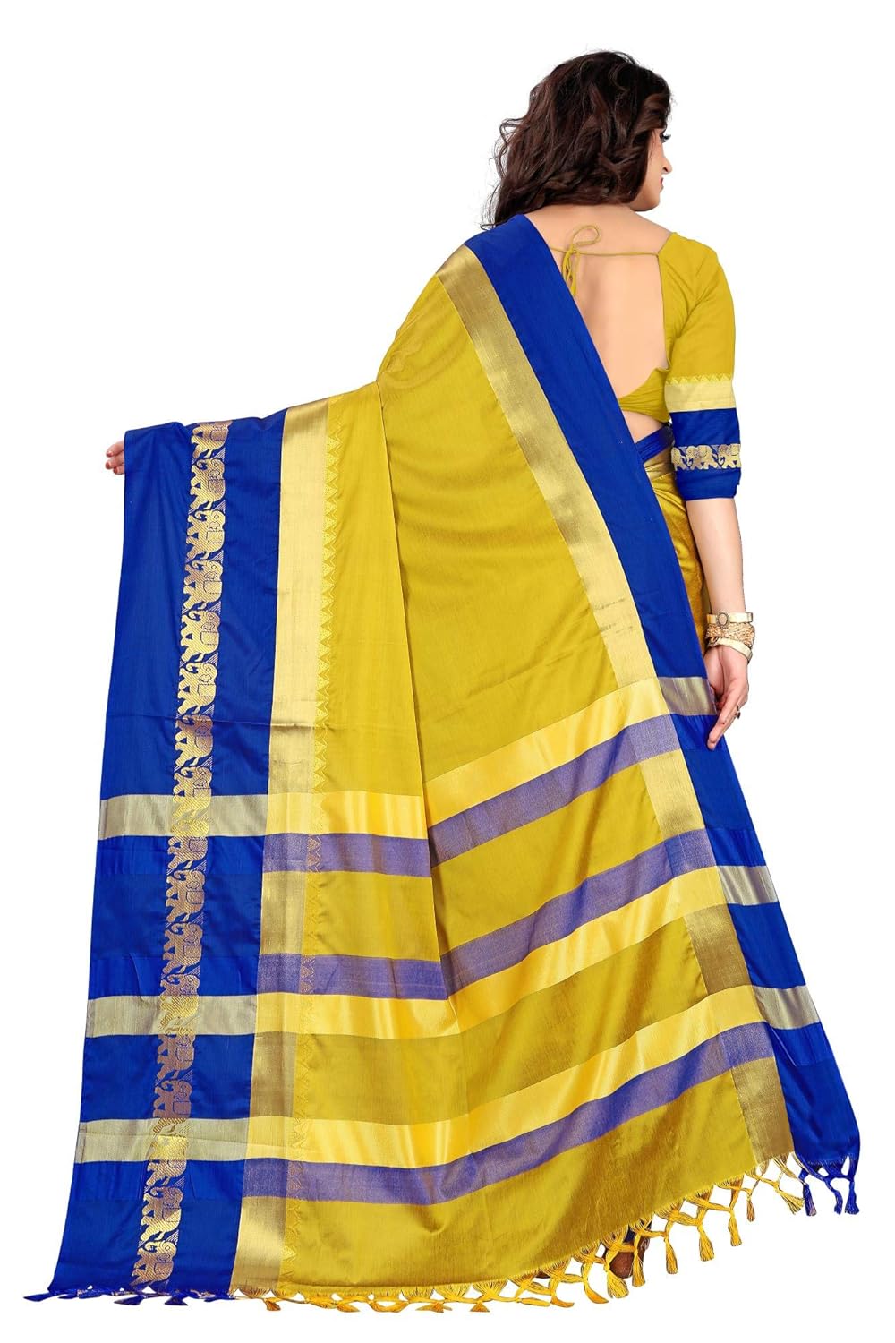 Women's Cotton Silk Plain Zari Work Designer Saree