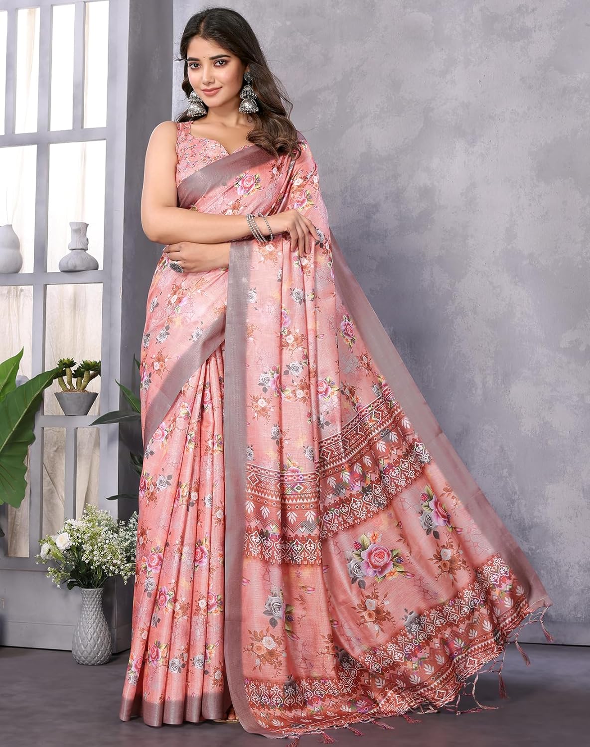 Print Art Silk Cotton Saree t Ethnic Wear for Festive