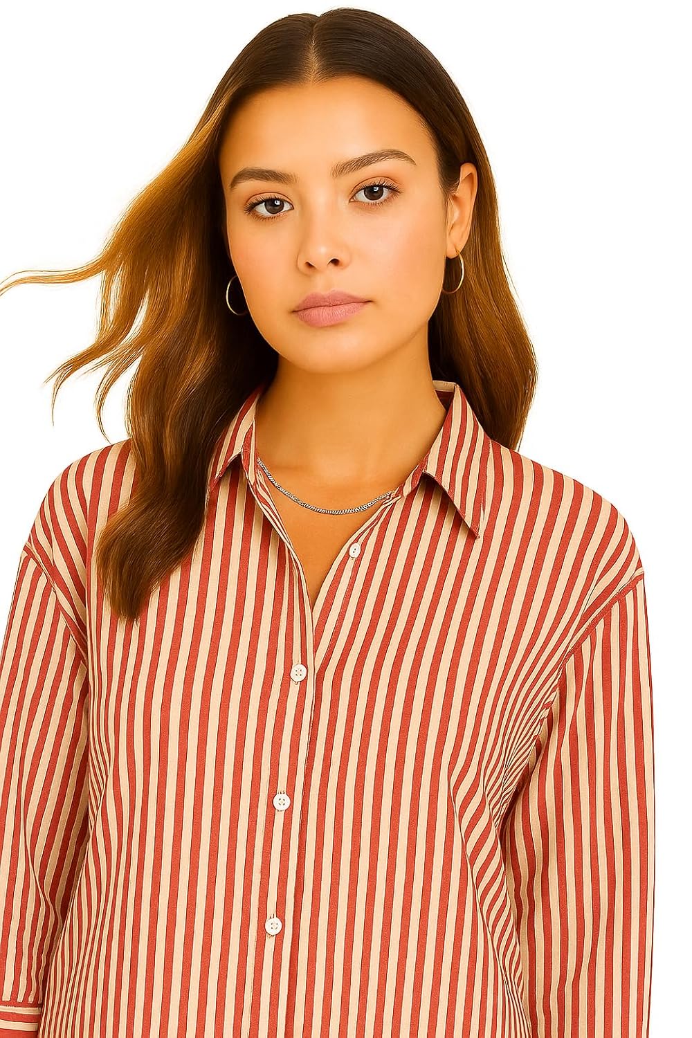 SUGARCANNE Women's Classic Striped Button-Down Shirt, Long Sleeves, Relaxed Fit, Office and Casual Wear, Shirt for Women, XS-L
