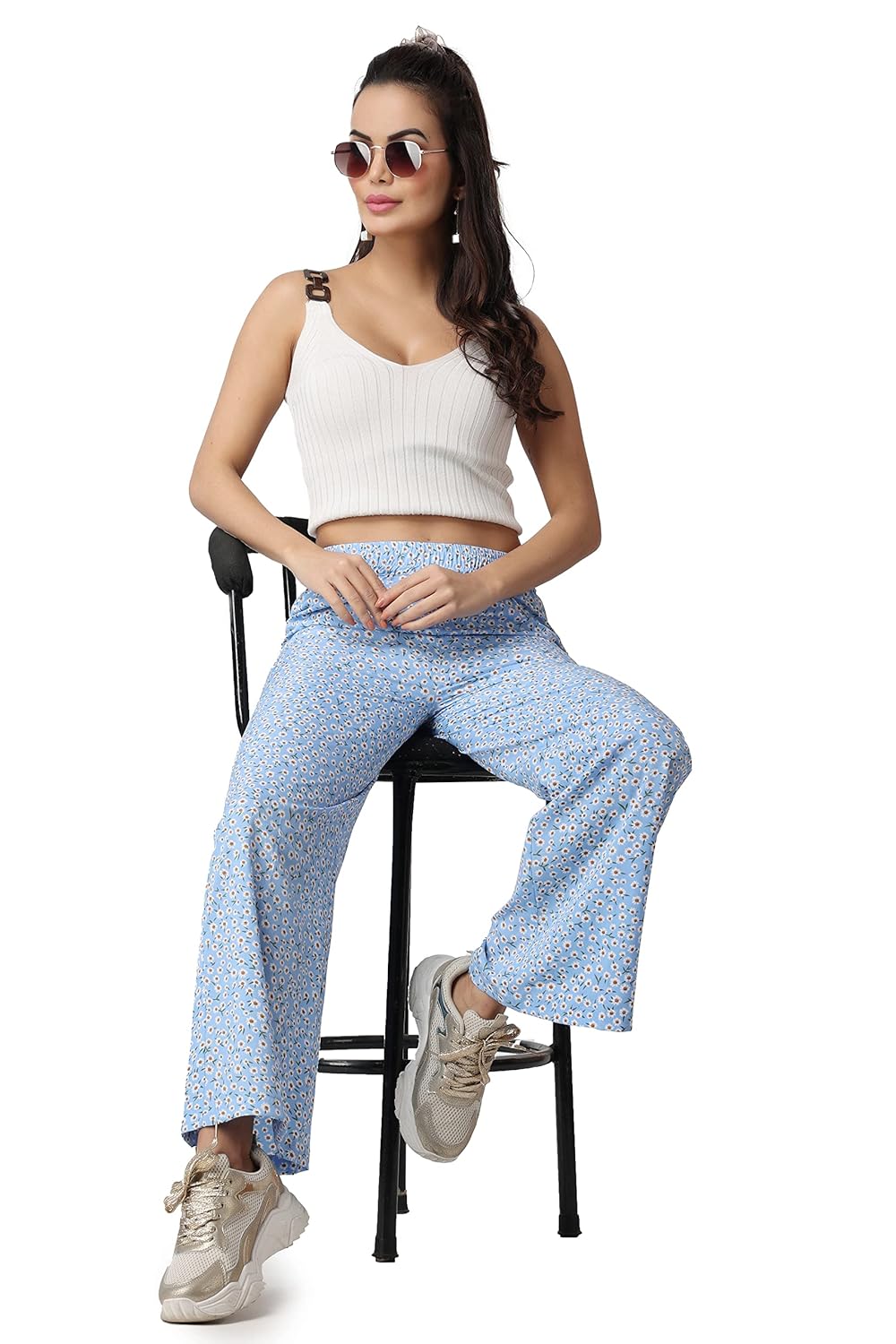 POPWINGS Casual Floral Printed Loose Fit Trousers