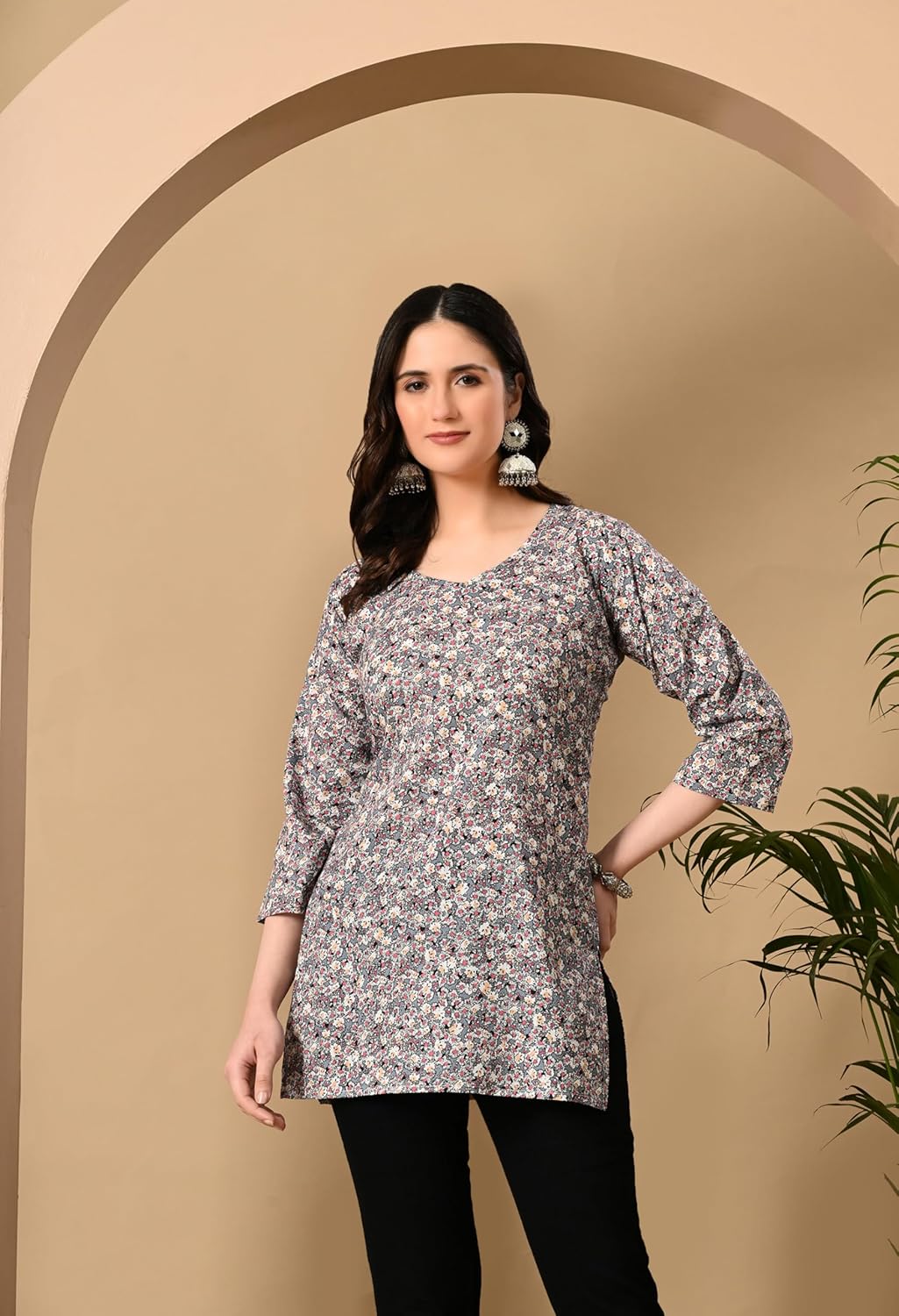 Liboza Cotton Short Kurti for Women V-Neck Shape