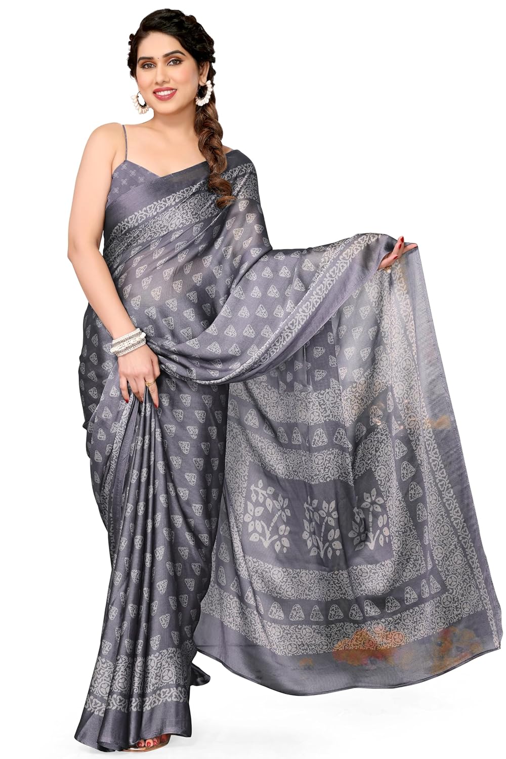Women's Chiffon Block Printed Saree with Blouse Piece