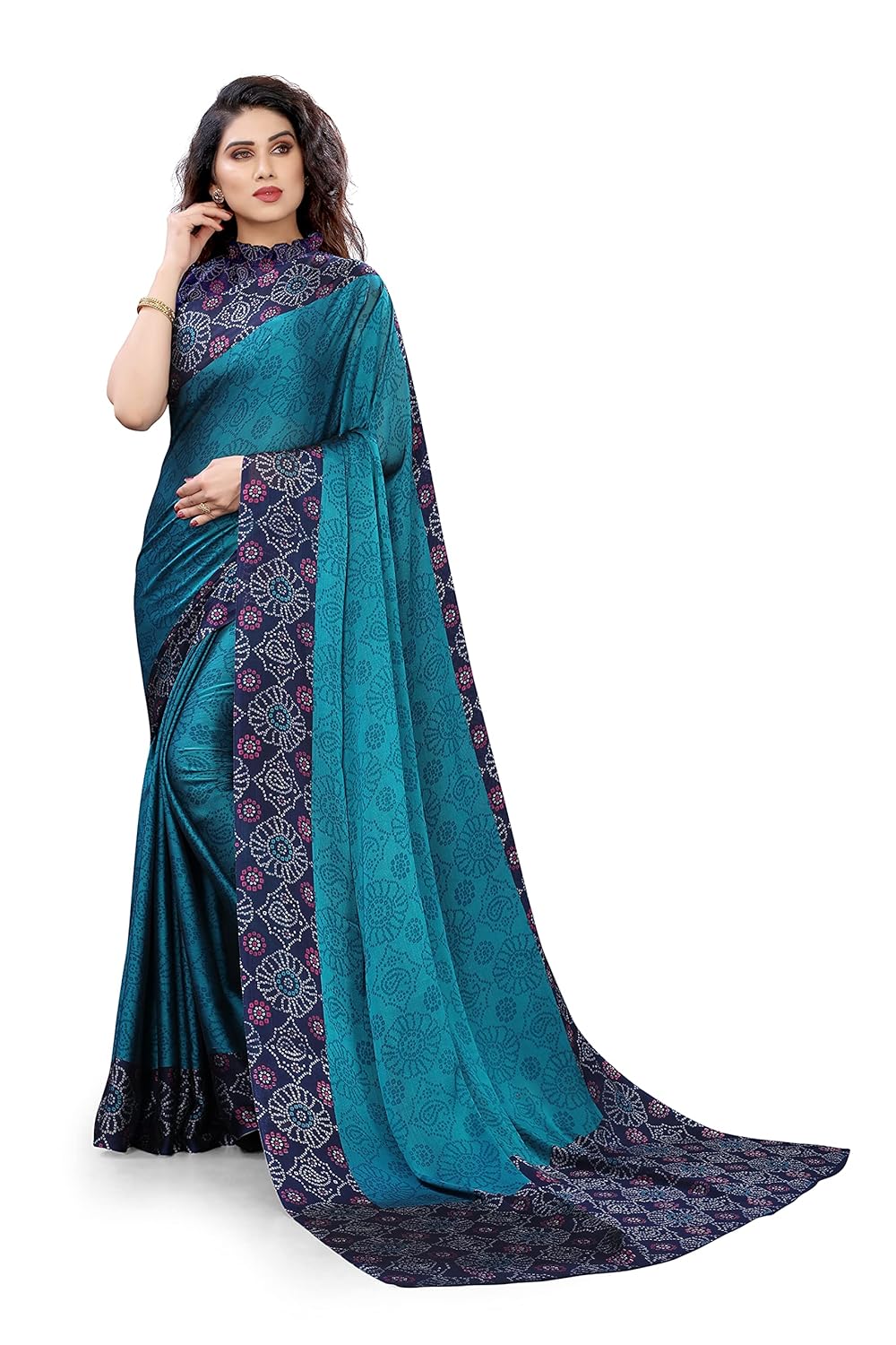 Women's Design Printed Saree with Blouse Piece