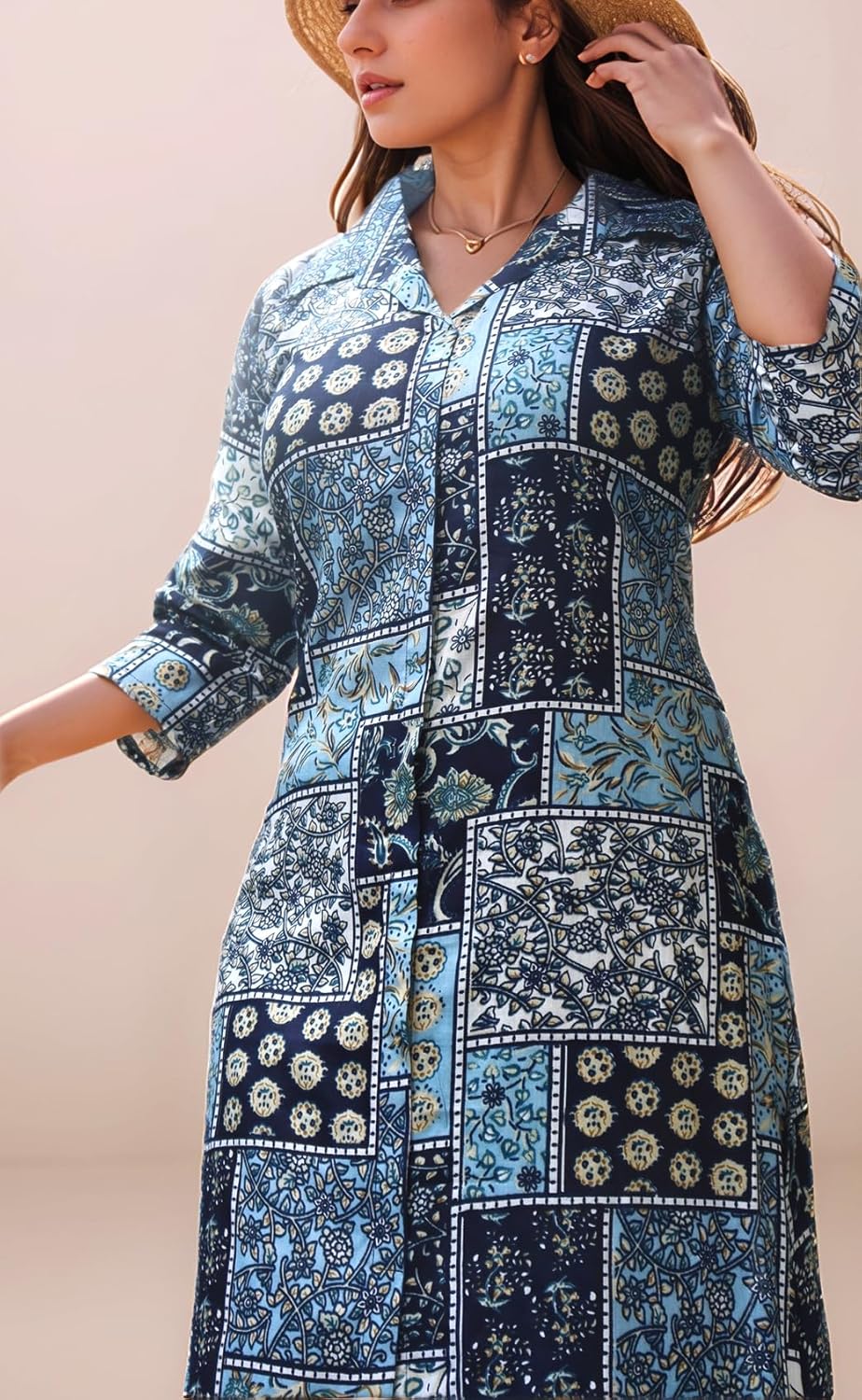 Women's Cotton Blend Floral Printed A-line Kurta