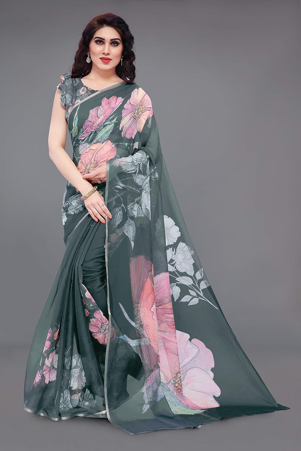 Printed Women's Organza Saree Design with Blouse Piece