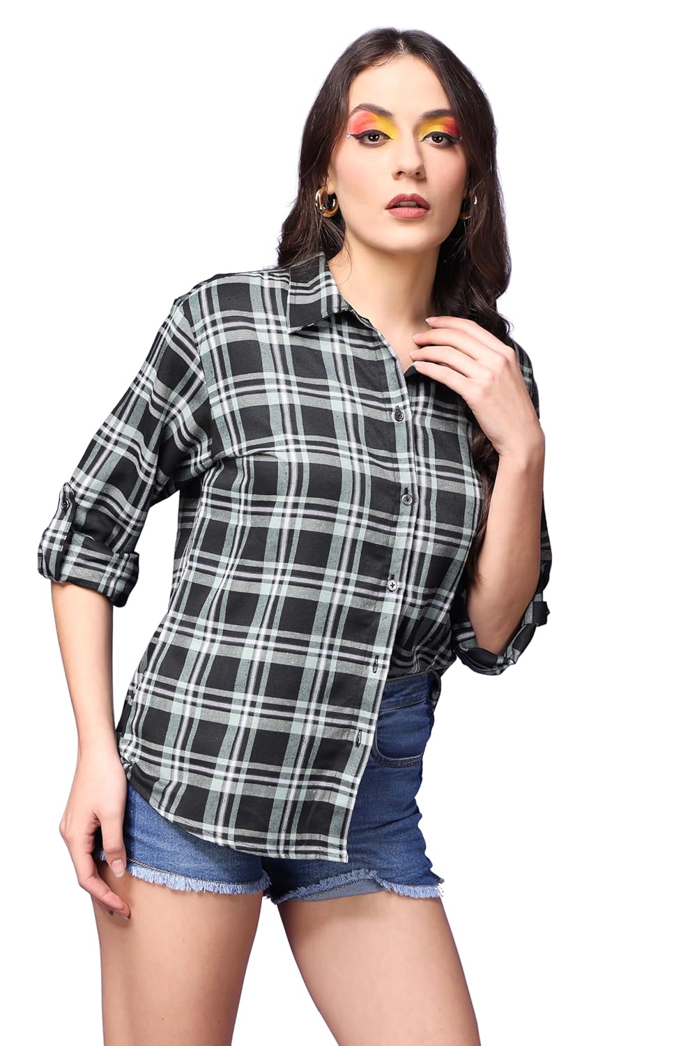 POPWINGS Casual Checks Print Shirt for Women