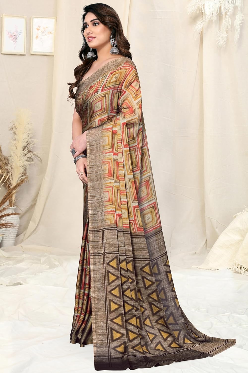 Women's Chiffon Printed Saree with BlousePiece