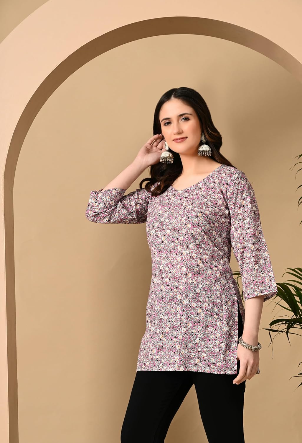 Liboza Cotton Short Kurti for Women V-Neck Shape