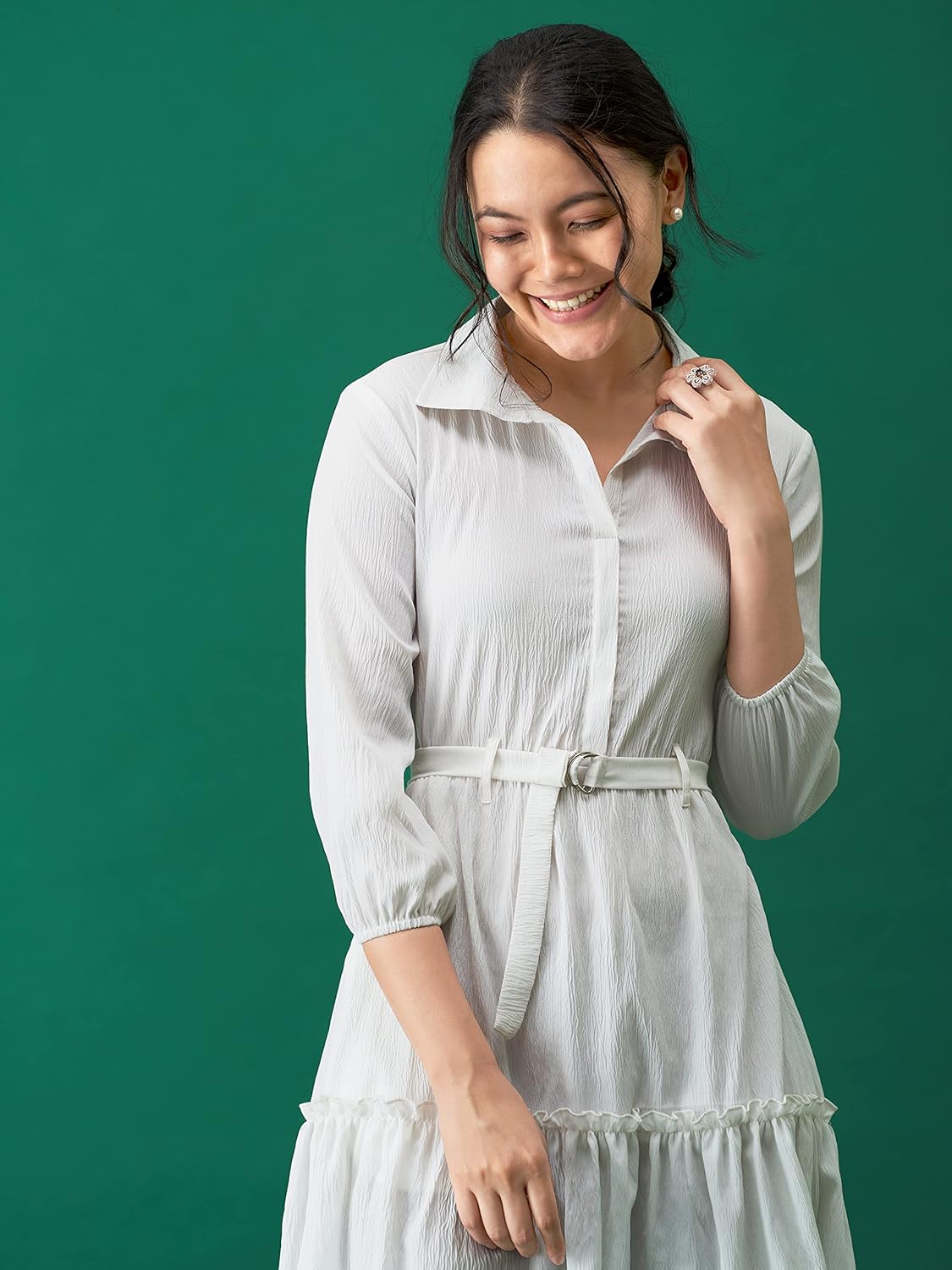 AASK Women Peplum Gathared Stylish Dress with Belt