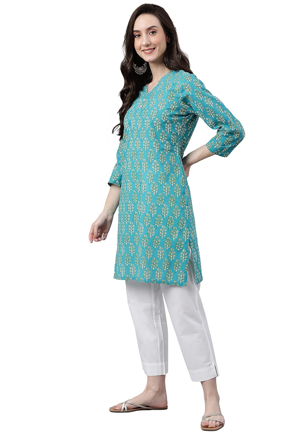 Women's Orange Rayon Gold Floral Print Straight Kurta