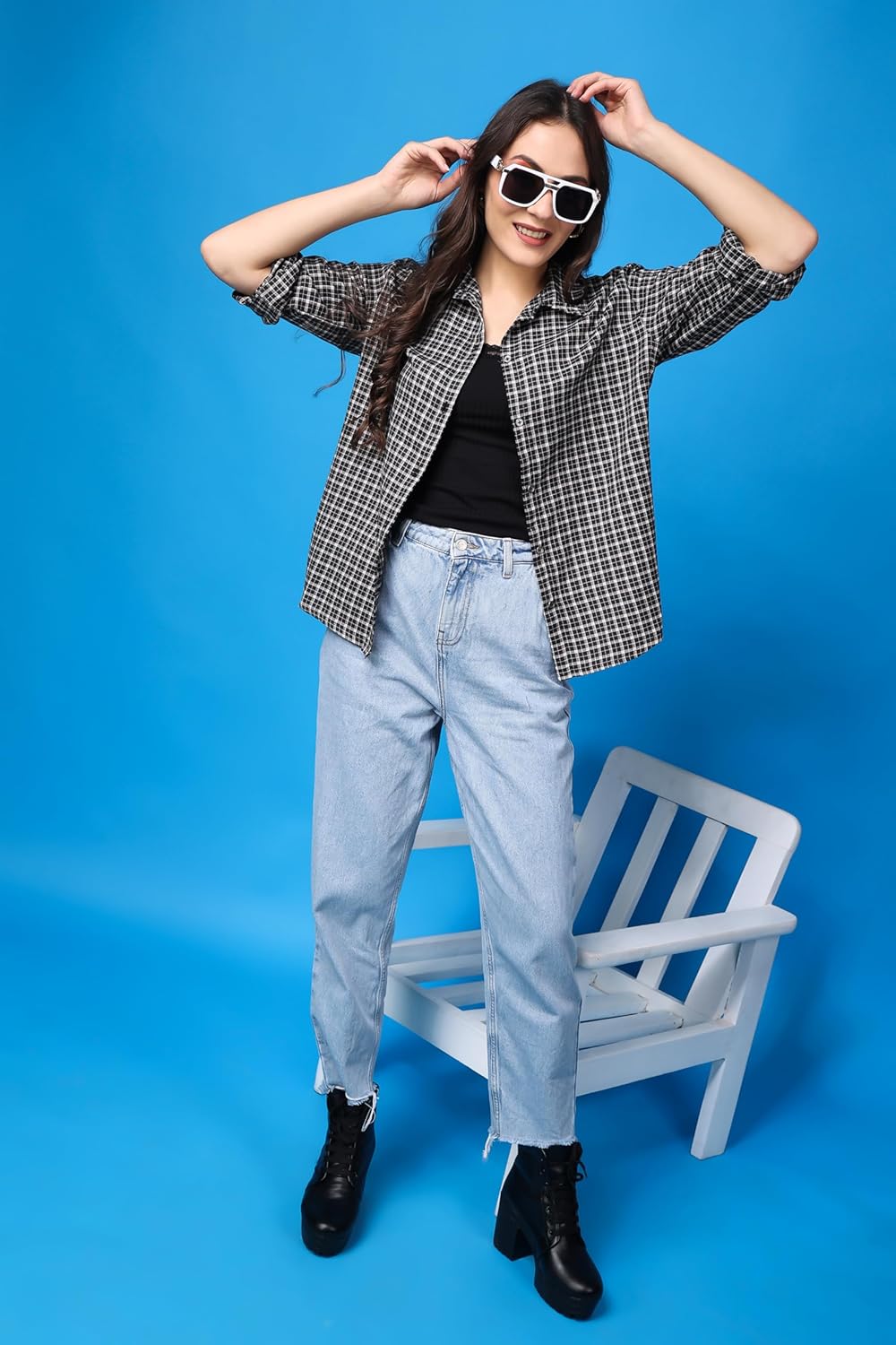 POPWINGS Casual Checks Print Shirt for Women